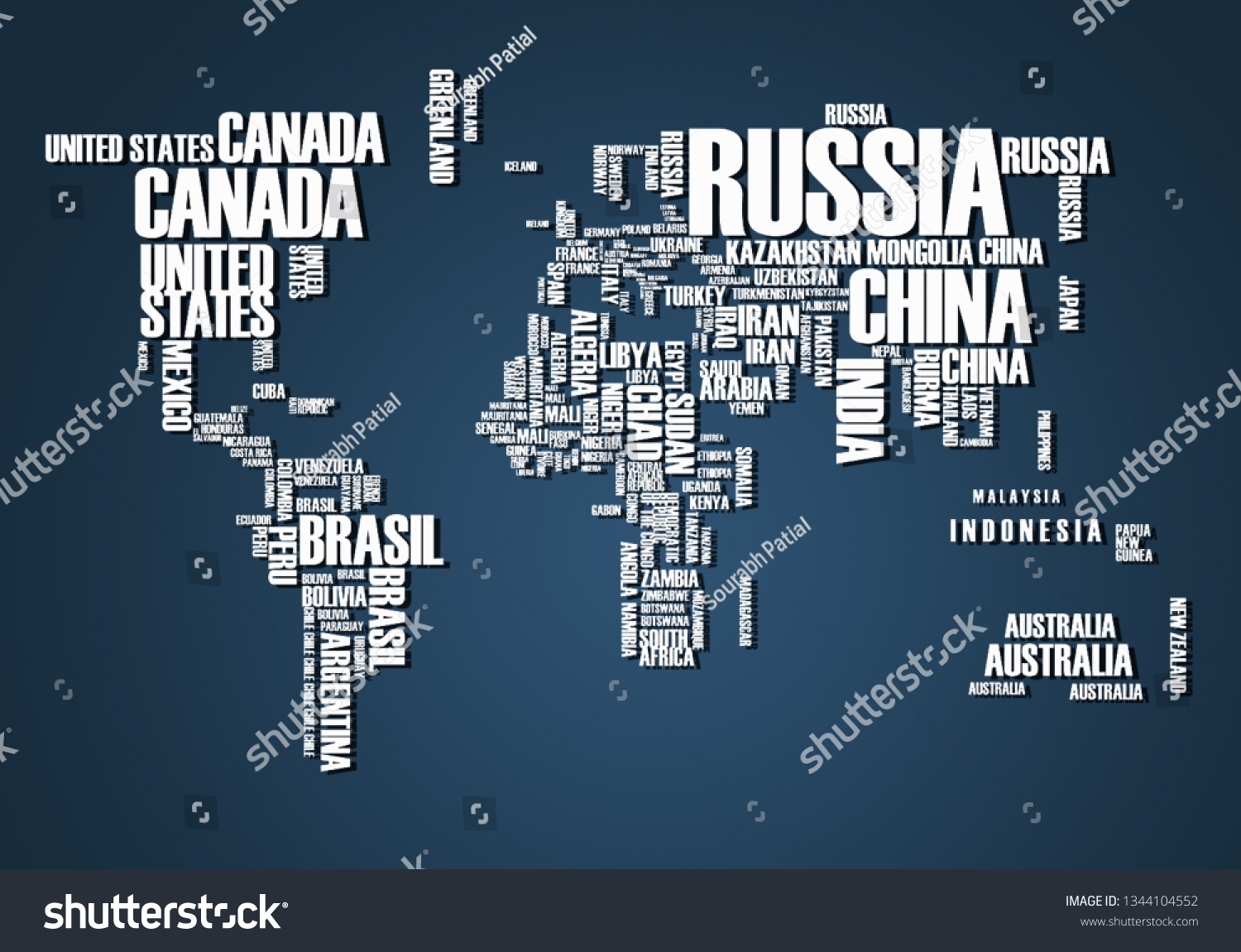 World Map Countrys Name Typography Map Stock Illustration 1344104552 ...