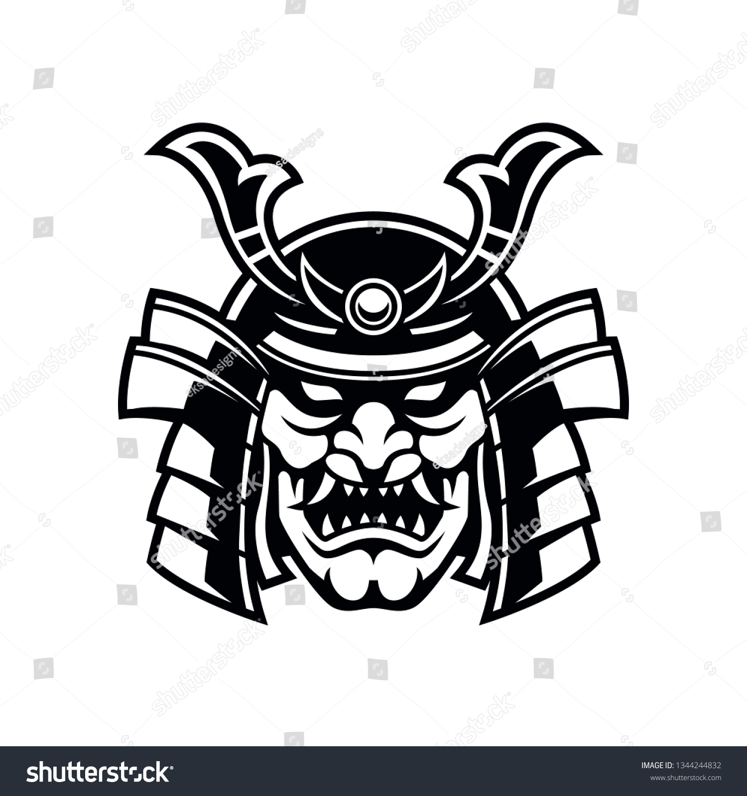 Samurai Japanese Warrior Head Vector Black Stock Vector (Royalty Free ...