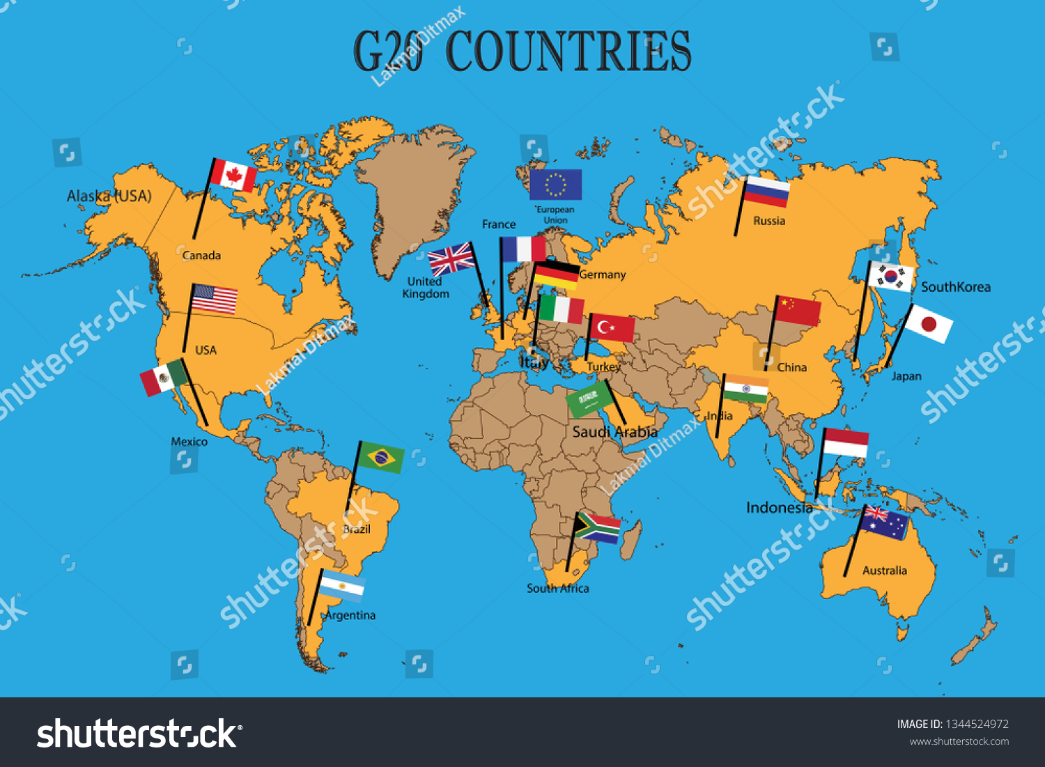 World Map G20 Countries Flags Stock Vector Royalty Free 1344524972 Shutterstock 1625
