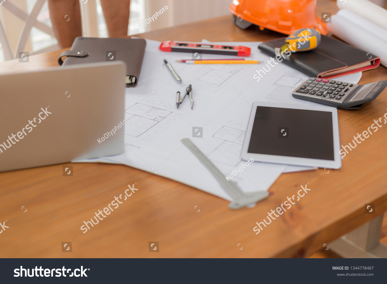 Engineer Desk Background Project Ideas Concept Stock Photo 1344778487