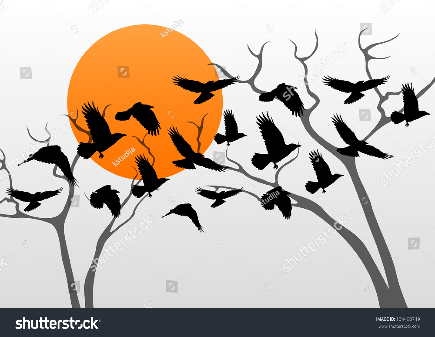 Dark Crows Pack Flying Over Scary Stock Vector (Royalty Free) 134490749 ...