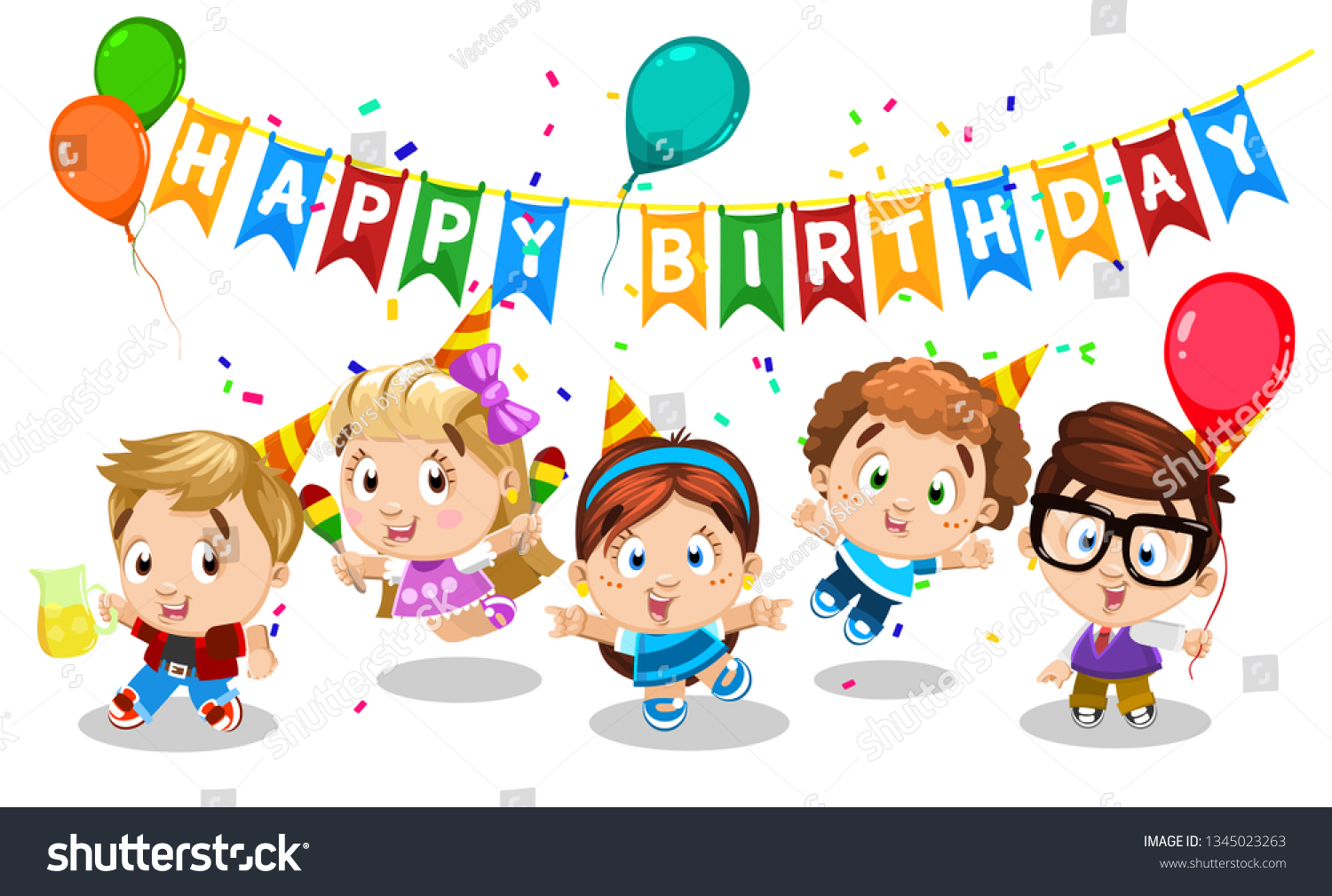 Happy Birthday Boys Girls Dance Celebrate Stock Vector (Royalty Free ...