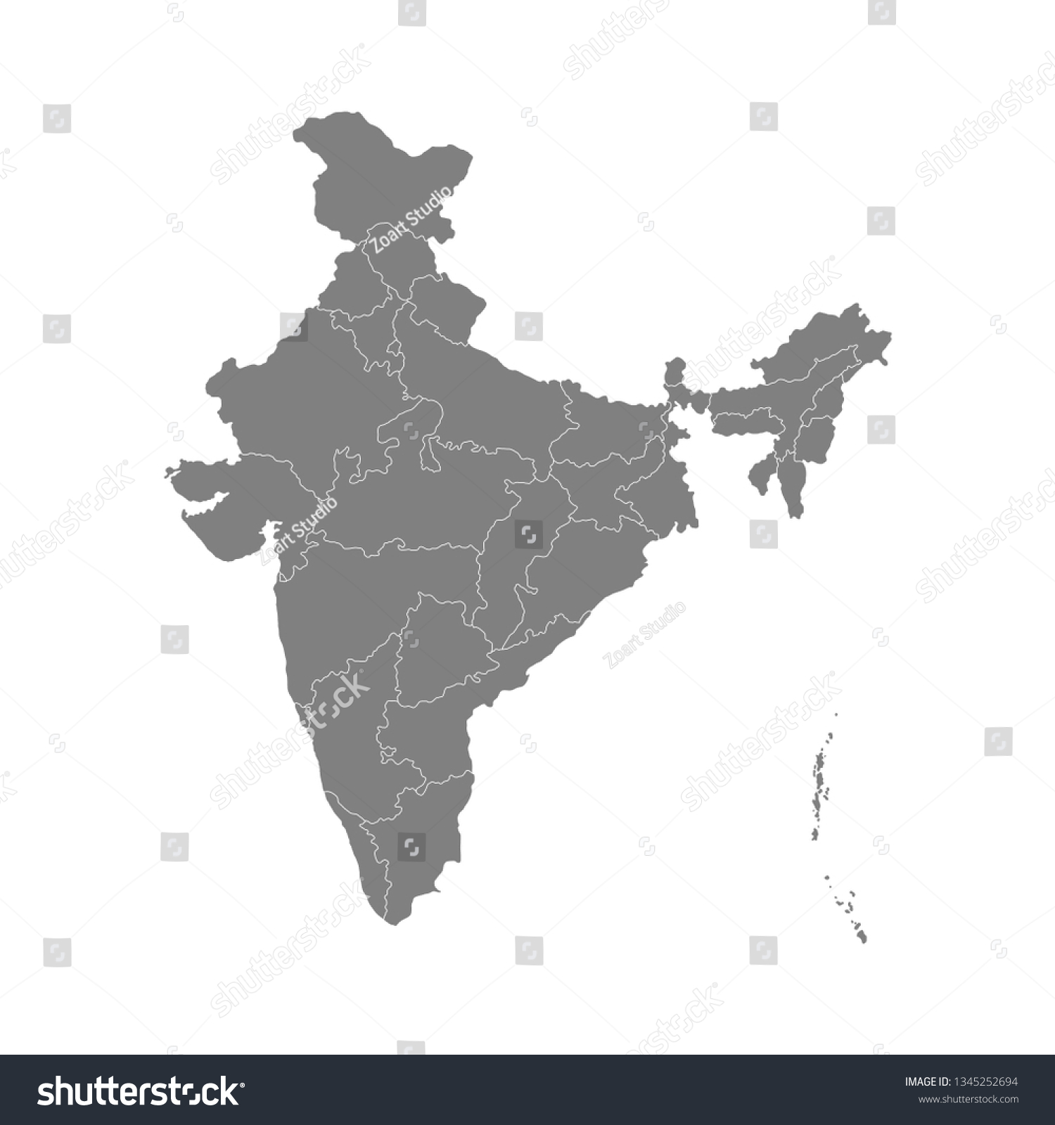 High Detailed Gray Vector Map India Stock Vector (Royalty Free ...