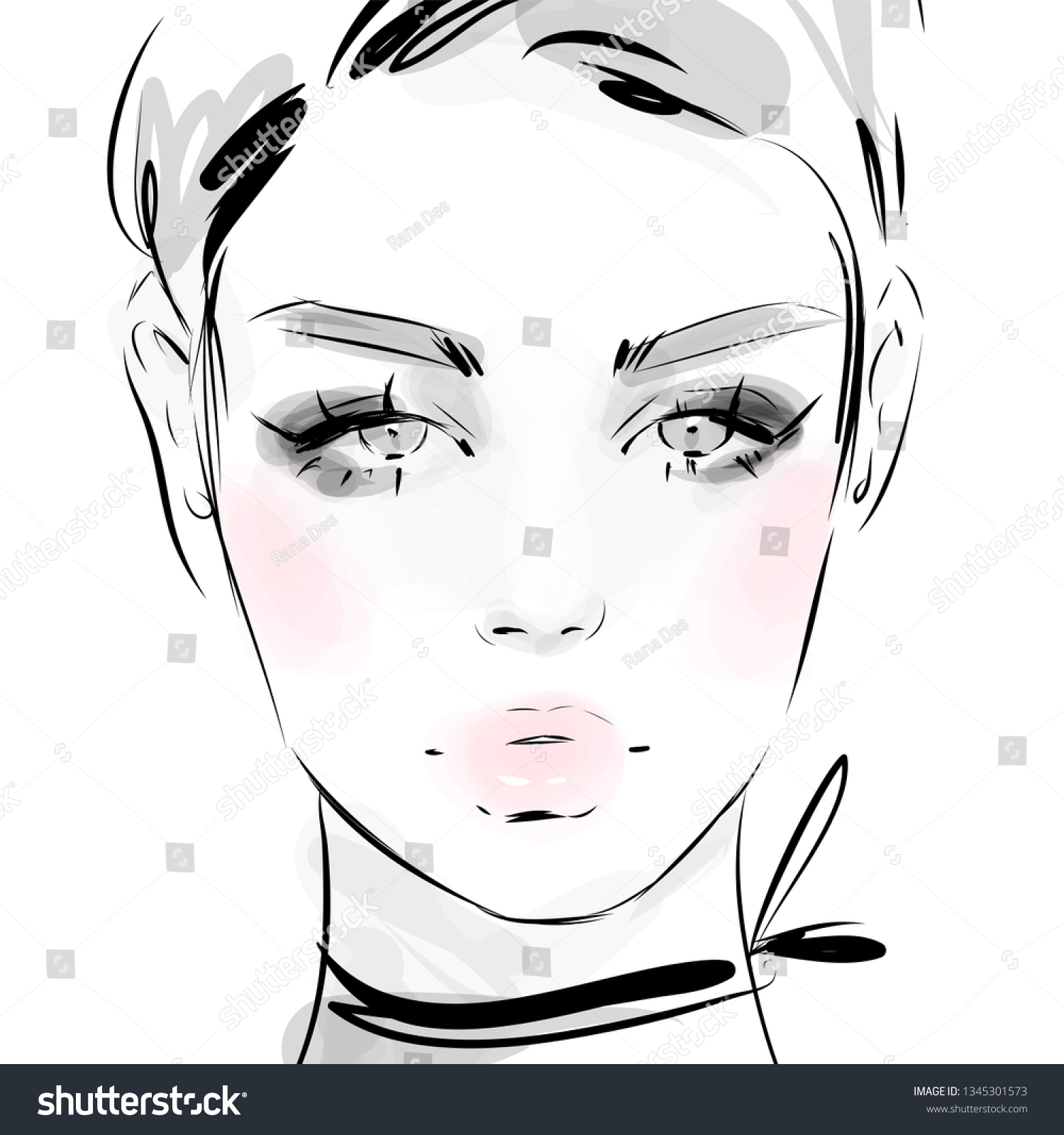 Hand Drawn Beautiful Girl Face Black Stock Vector (Royalty Free