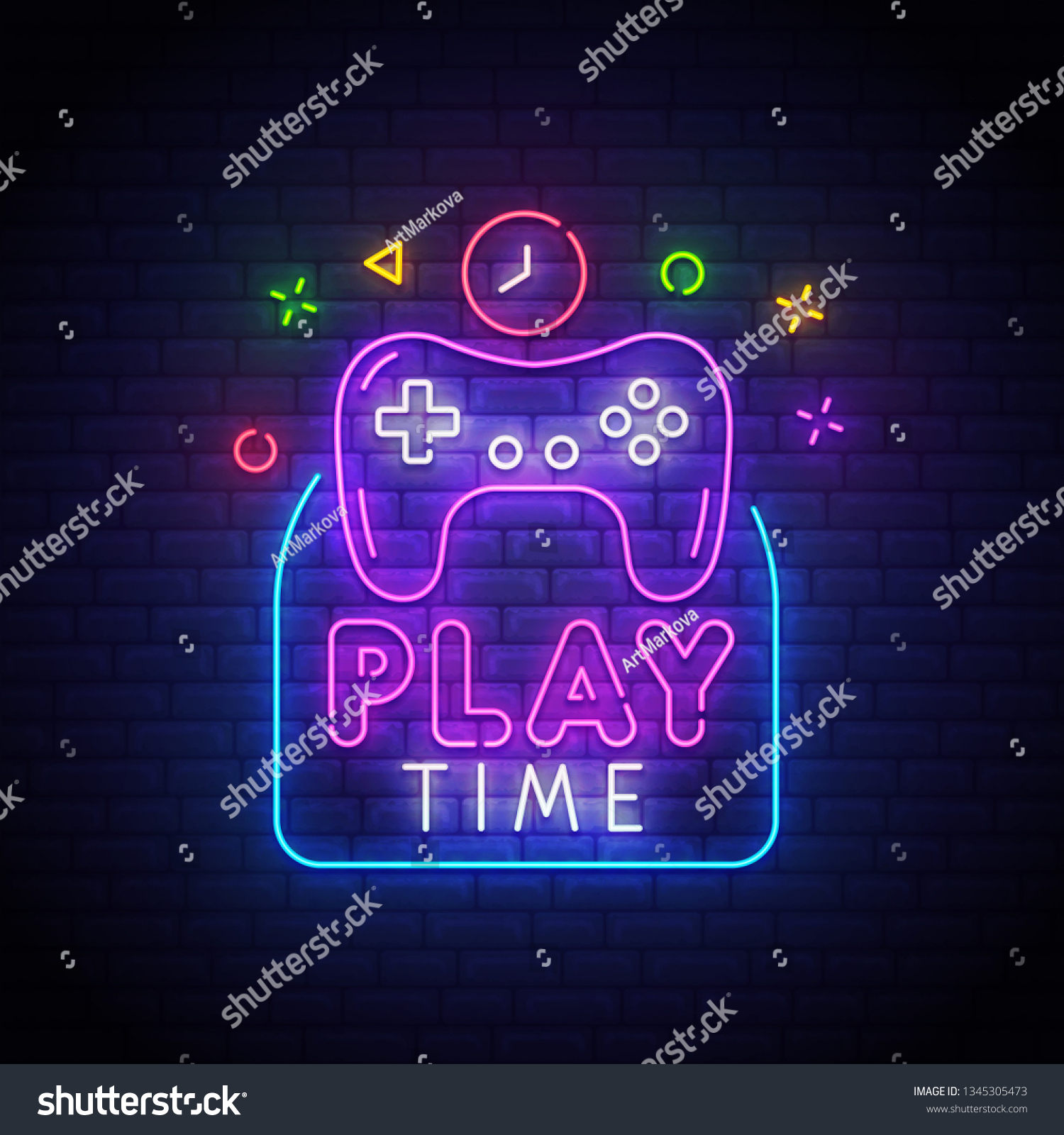 Play Time Logo Game Joystick Neon Stock Vector (Royalty Free ...