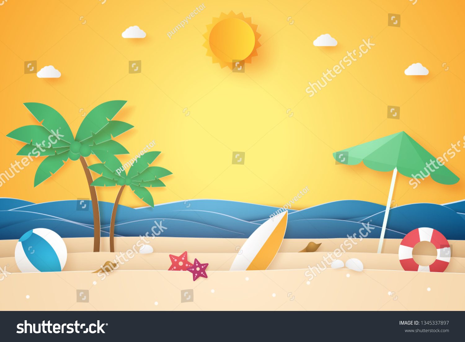 Summer Time Sea Beach Coconut Tree Stock Vector Royalty Free Shutterstock