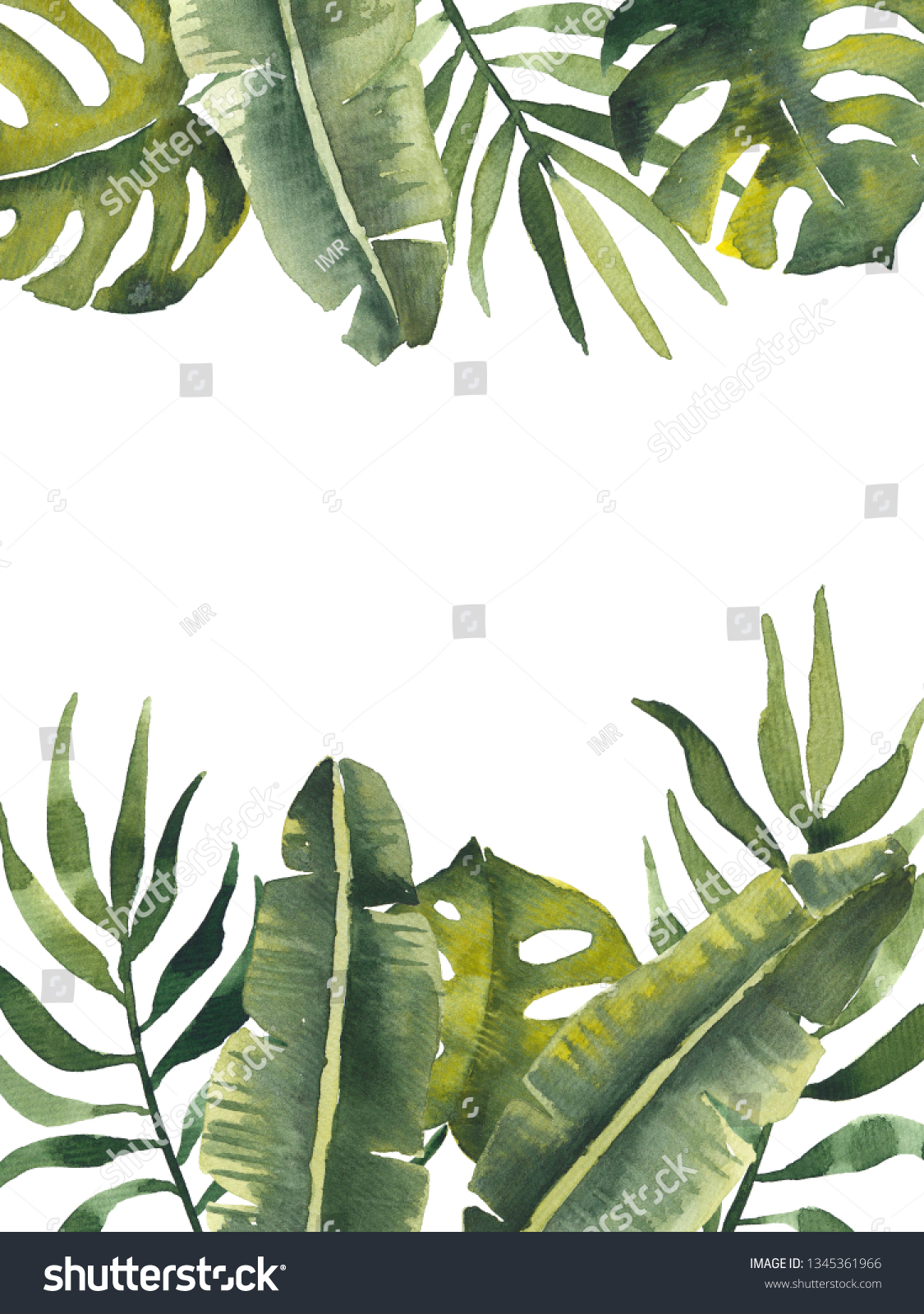 Watercolor Tropic Arrangement Template Green Banana ภาพประกอบสต็อก 1345361966 Shutterstock