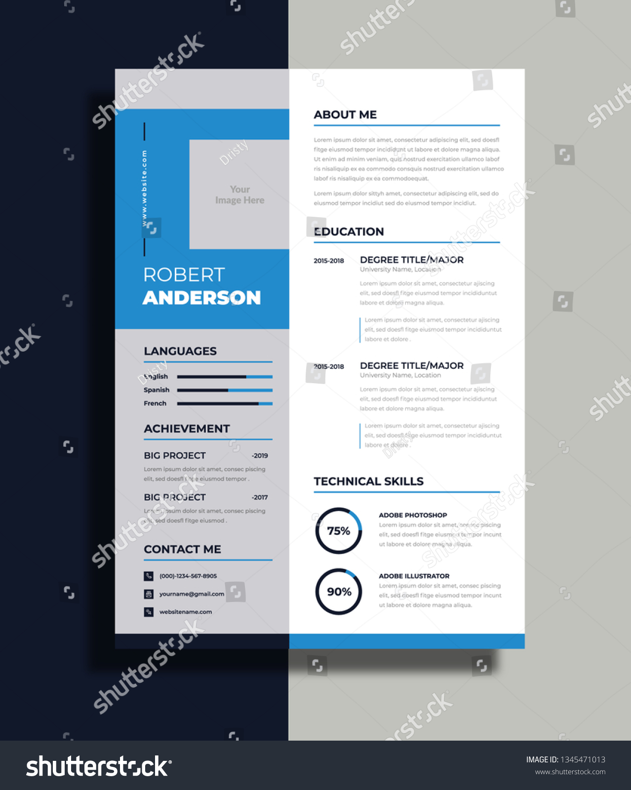 Resume Cv Template Stock Vector (Royalty Free) 1345471013 | Shutterstock