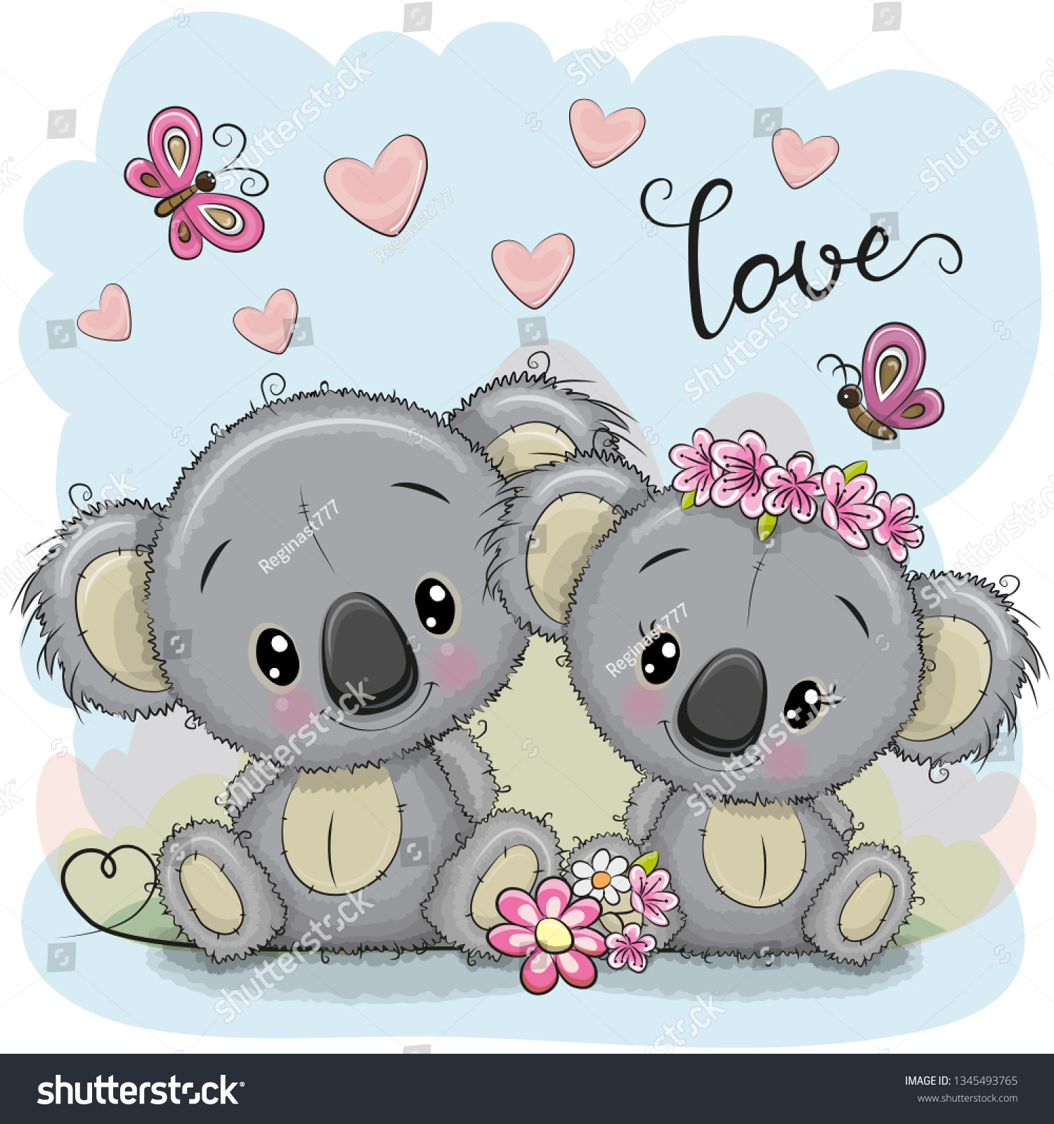 Two Cute Cartoon Koalas On Blue Stock Vector (Royalty Free) 1345493765 ...