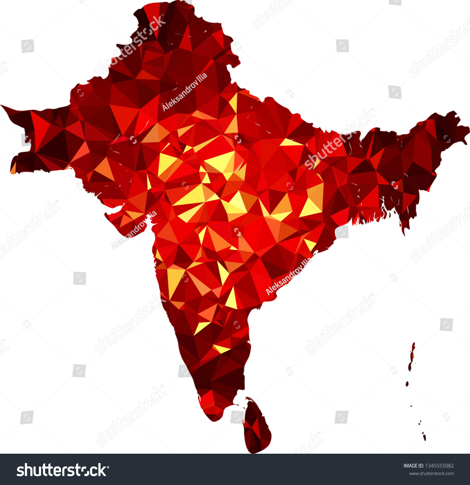 Red India Map Low Poly Style Stock Vector (Royalty Free) 1345555082 ...