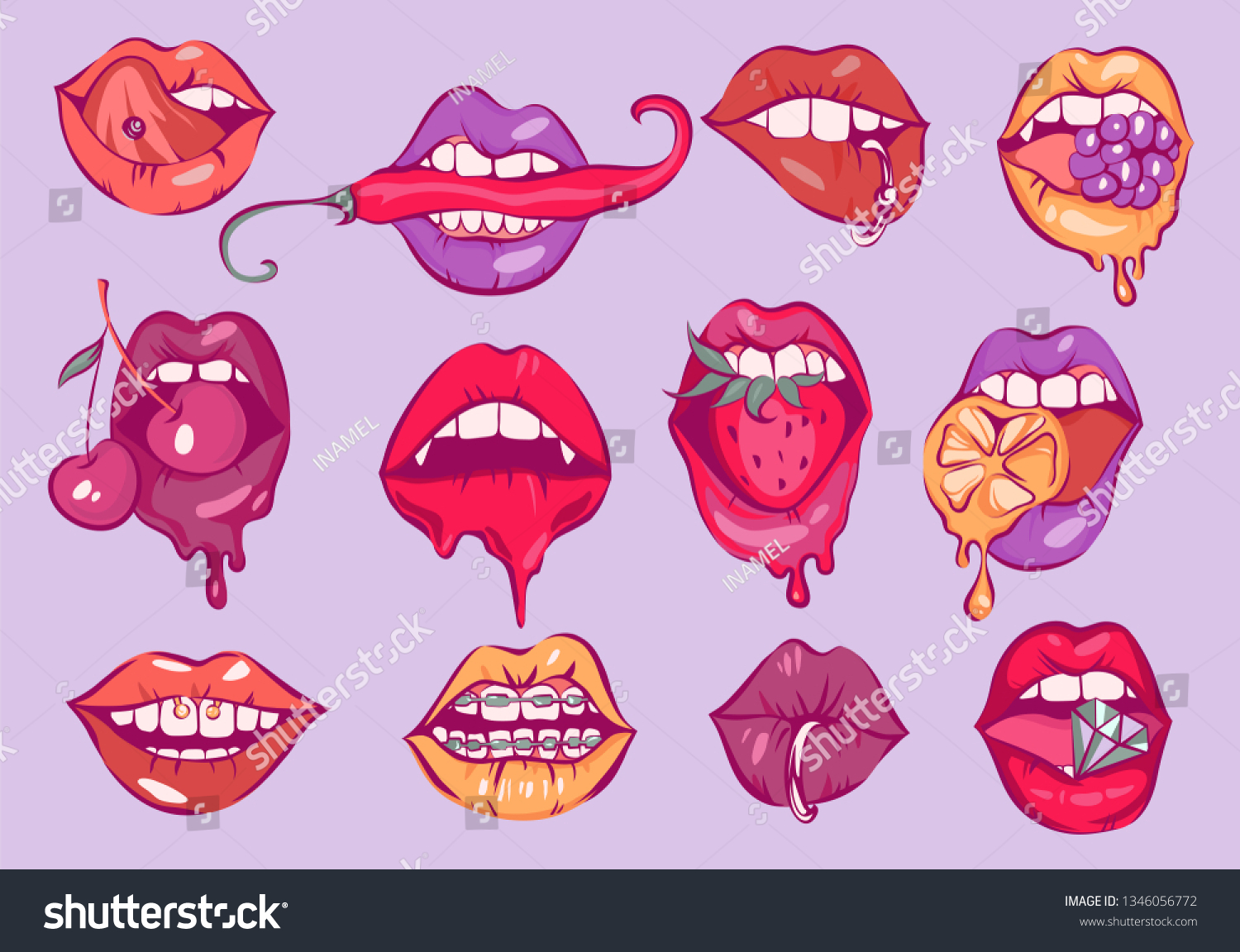 Pop Art Sexy Lips Set Isolated Stock Illustration 1346056772 Shutterstock