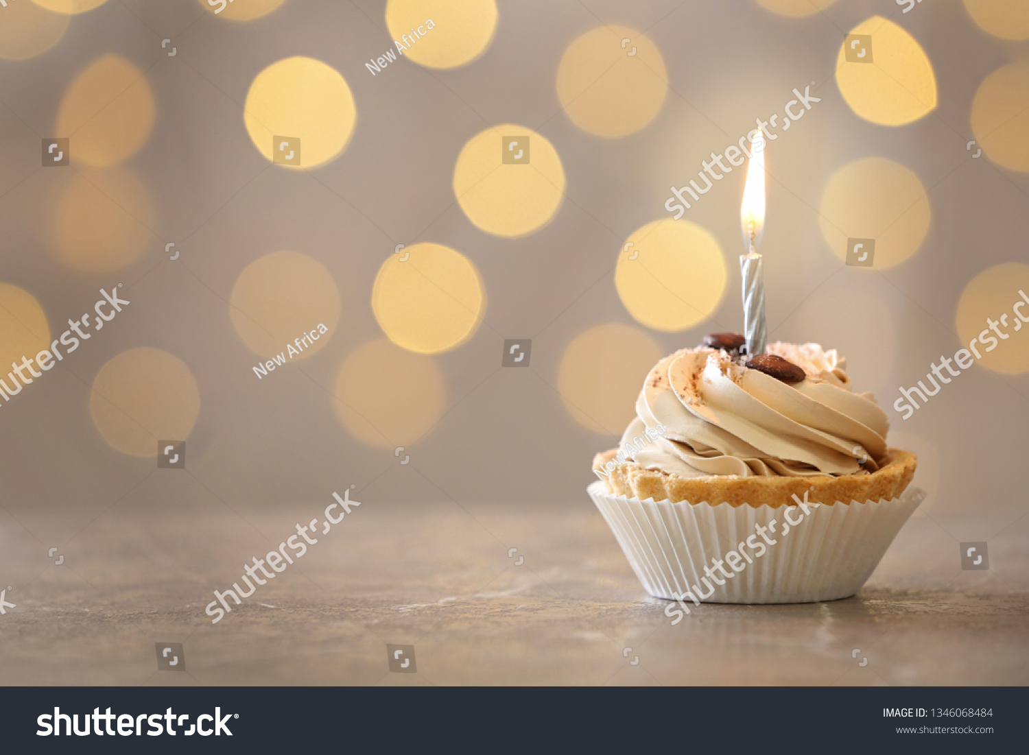 Tasty Birthday Cupcake Candle On Table Stock Photo Shutterstock