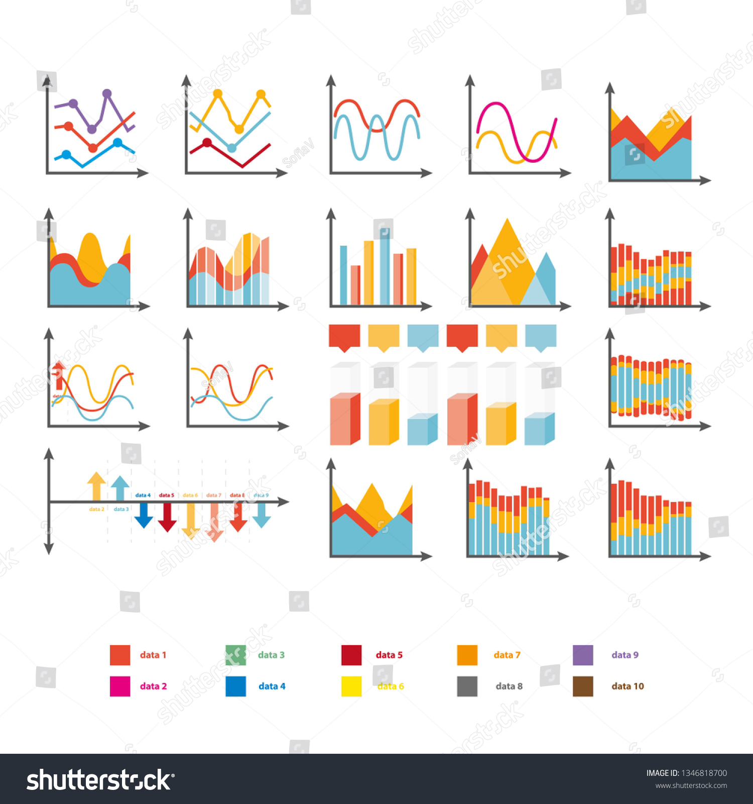 Infographic Collection Rising Falling Charts On Stock Illustration ...