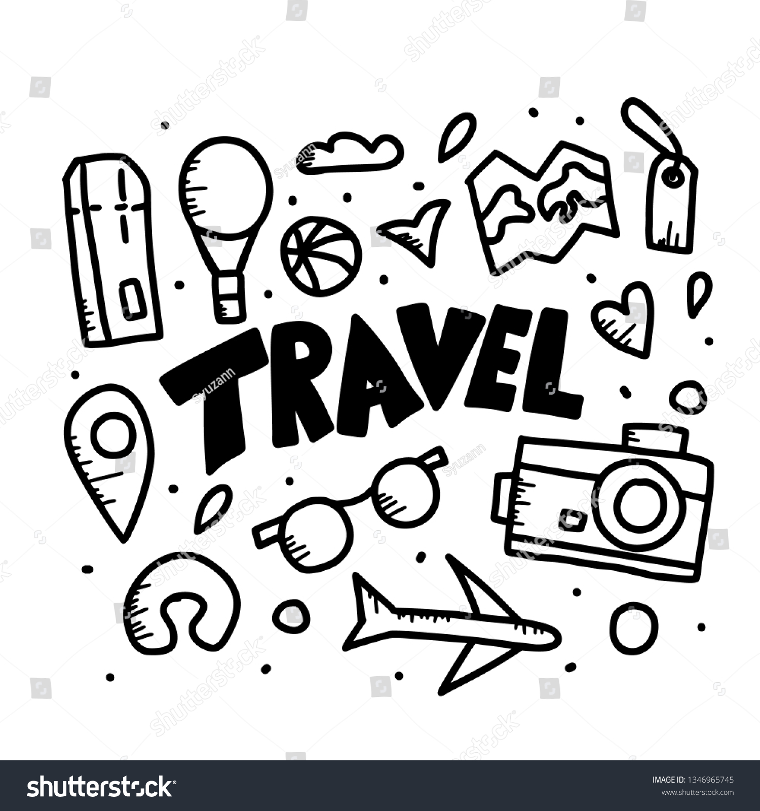 Travel Lettering Symbols Doodle Style Hand Stock Vector (Royalty Free ...