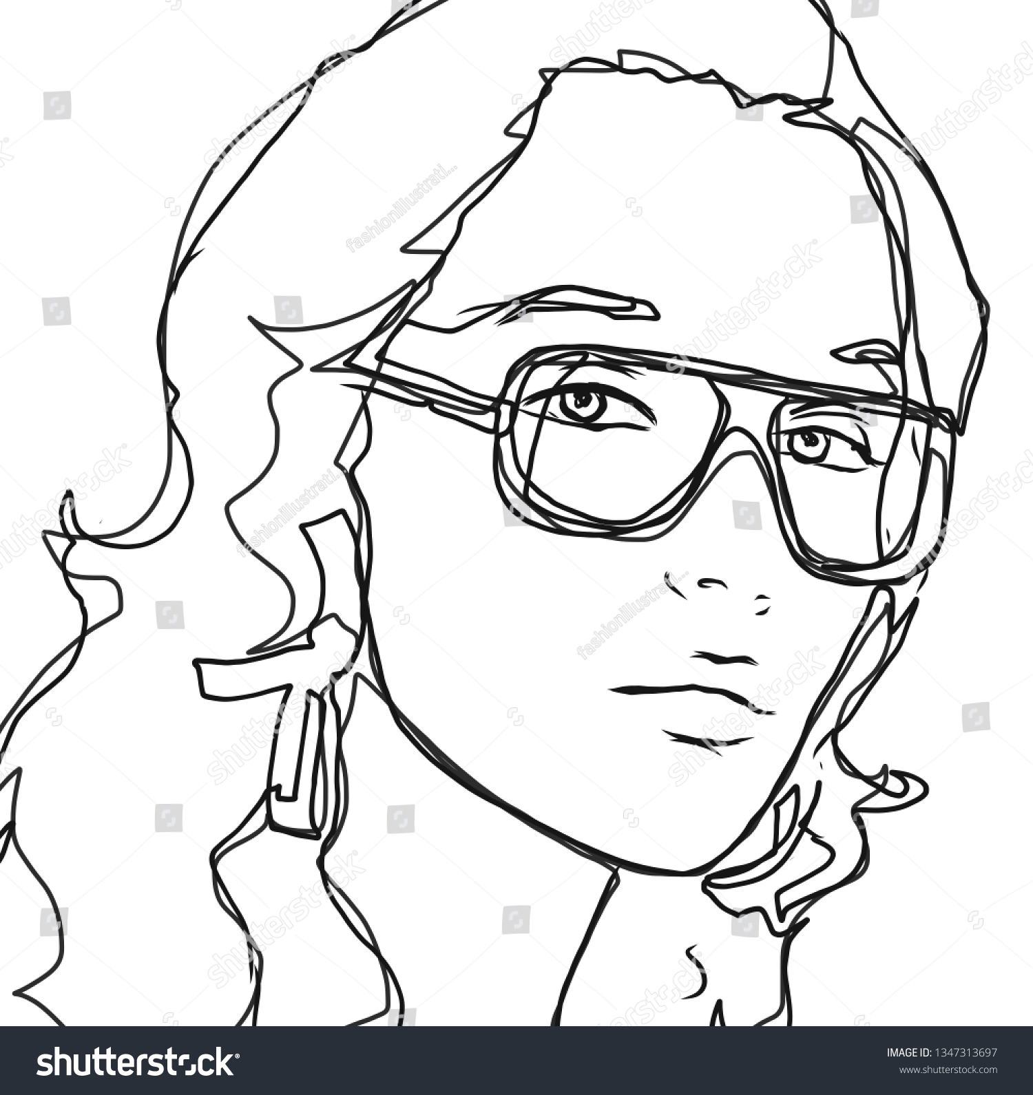 Black White Girl Woman Face Glasses Stock Illustration 1347313697 