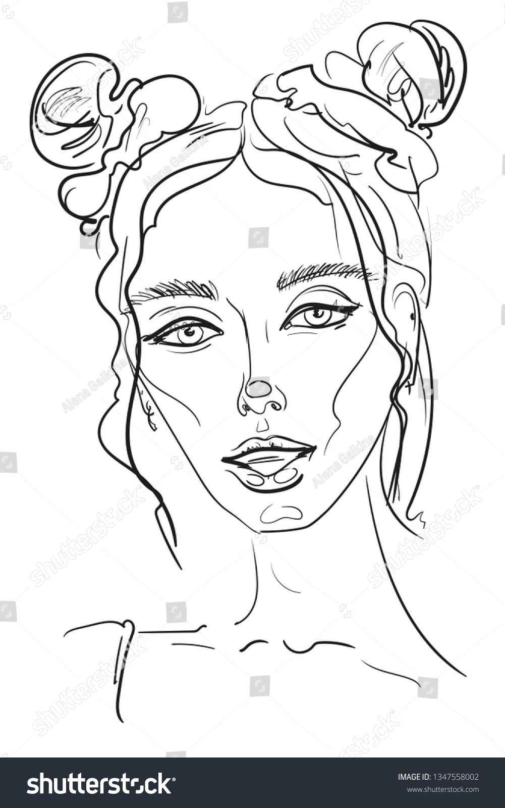 Vector Fashion Sketch Ink Portrait Girl Stock Vector Royalty Free 1347558002 Shutterstock 5199