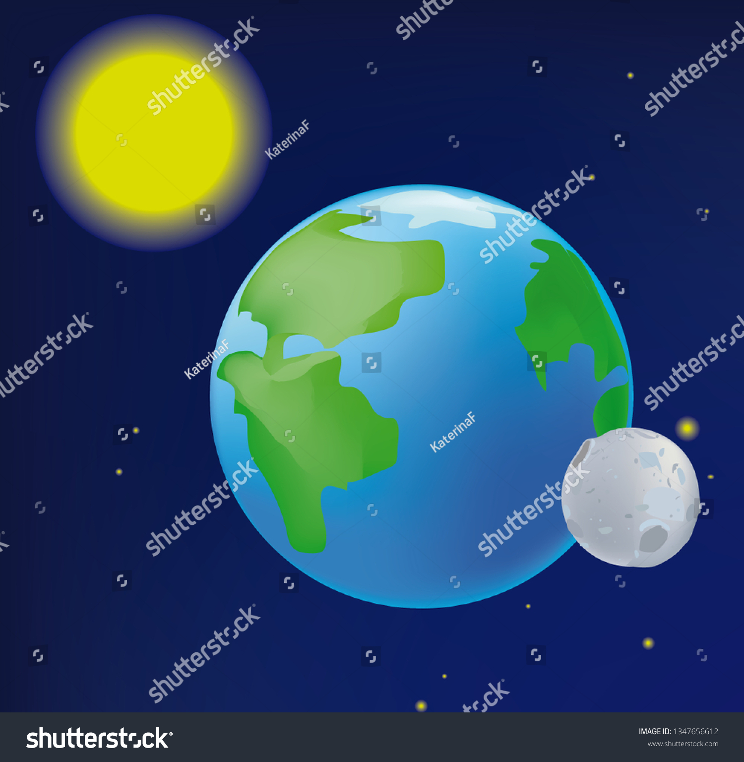 Vector Illustration Blue Planet Earth Moon Stock Vector (Royalty Free ...