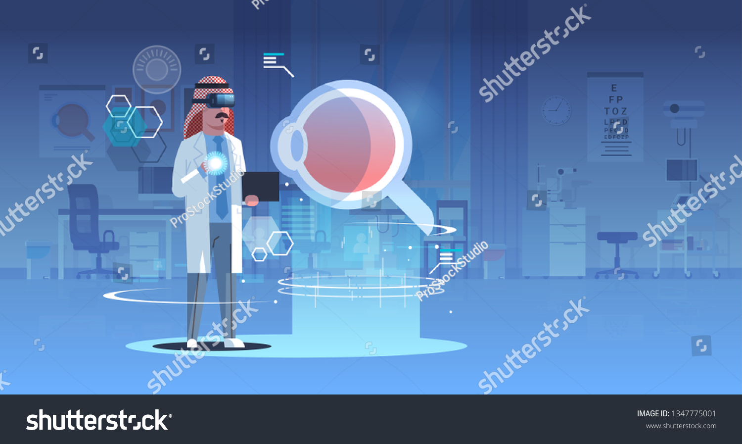 Arab Doctor Wearing Digital Glasses Looking Stock Vector (Royalty Free ...