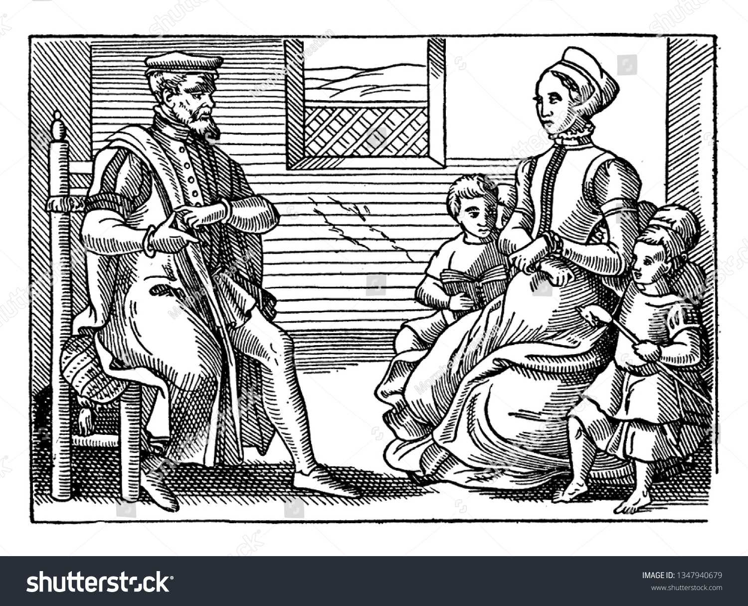 Puritan Family Vintage Line Drawing Engraving Stock Vector (Royalty ...