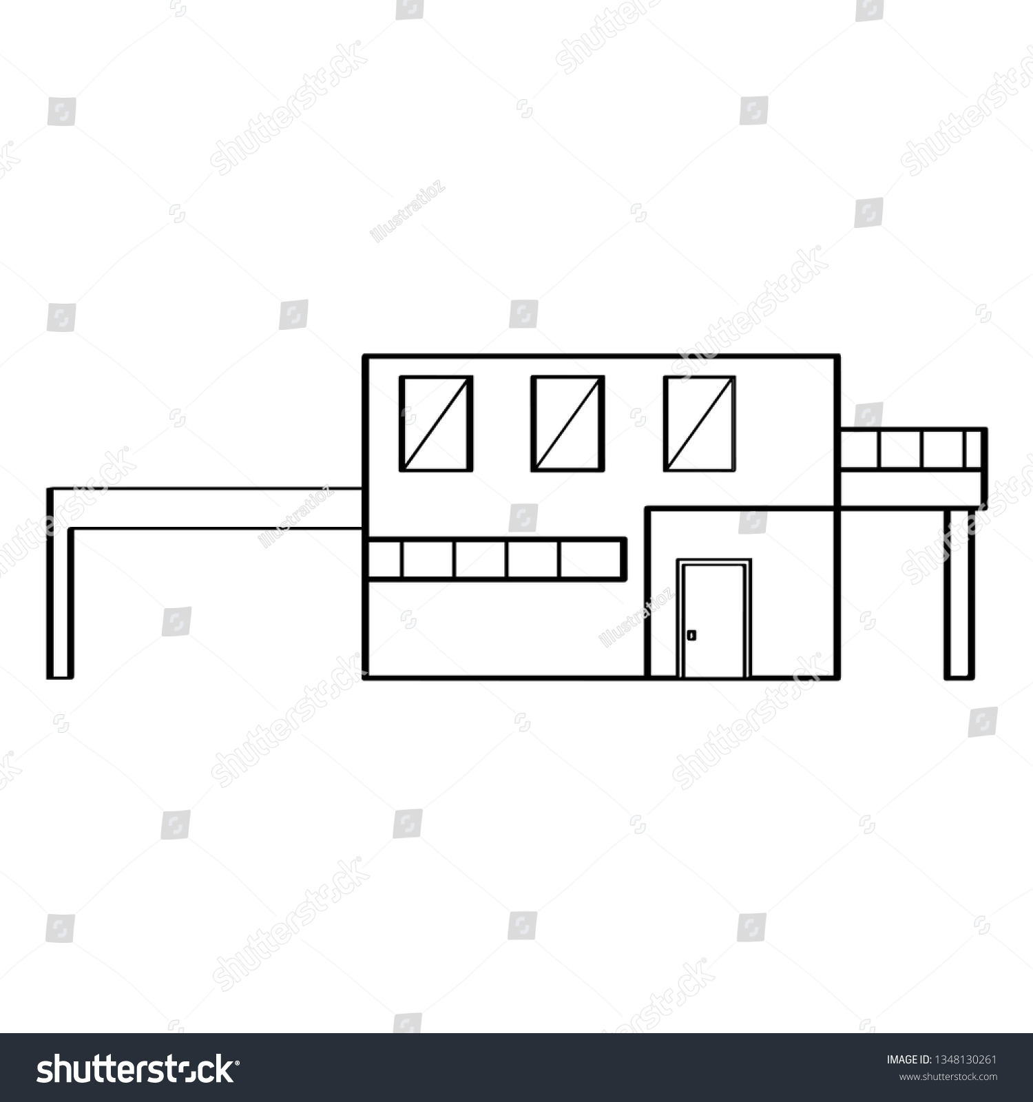 Outline Modern House Building Vector Illustration Stock Vector (Royalty ...