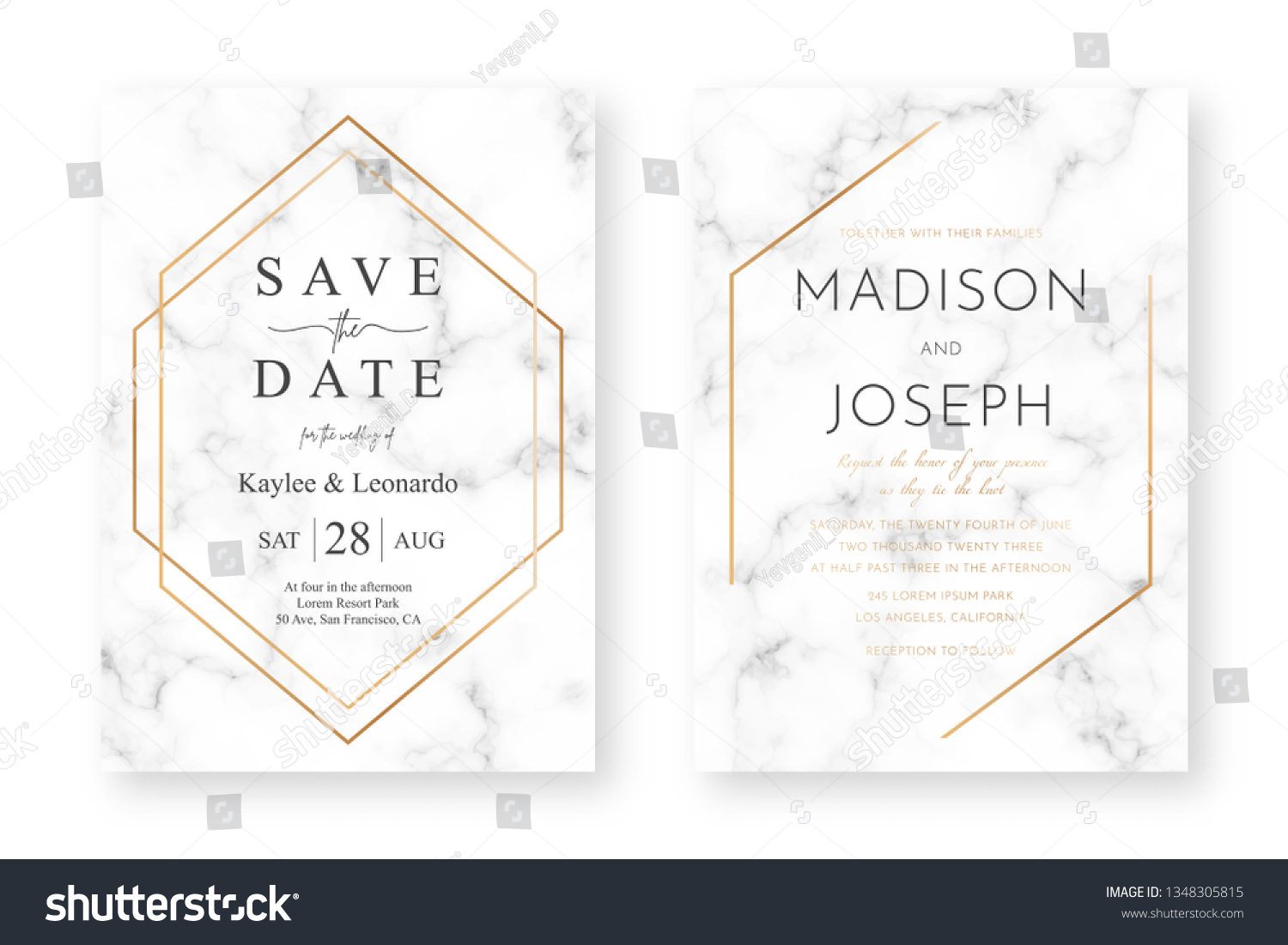 Wedding Card Design Golden Frames Marble Stock Vector (Royalty Free ...