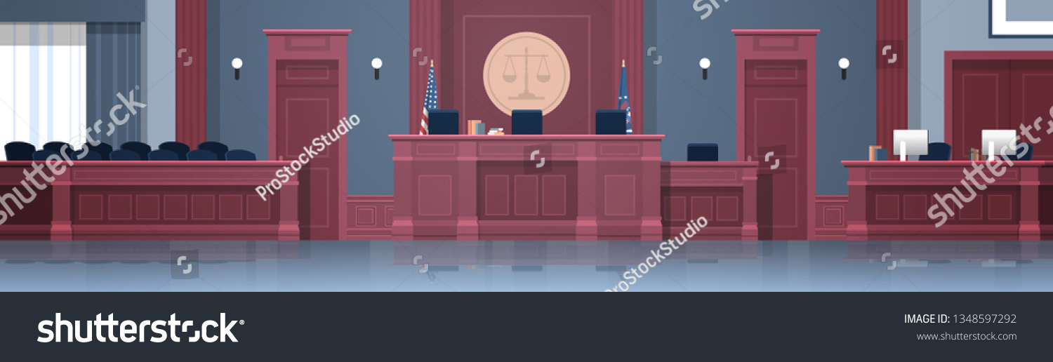 Empty Courtroom Judge Secretary Workplace Jury Stock Vector (Royalty ...