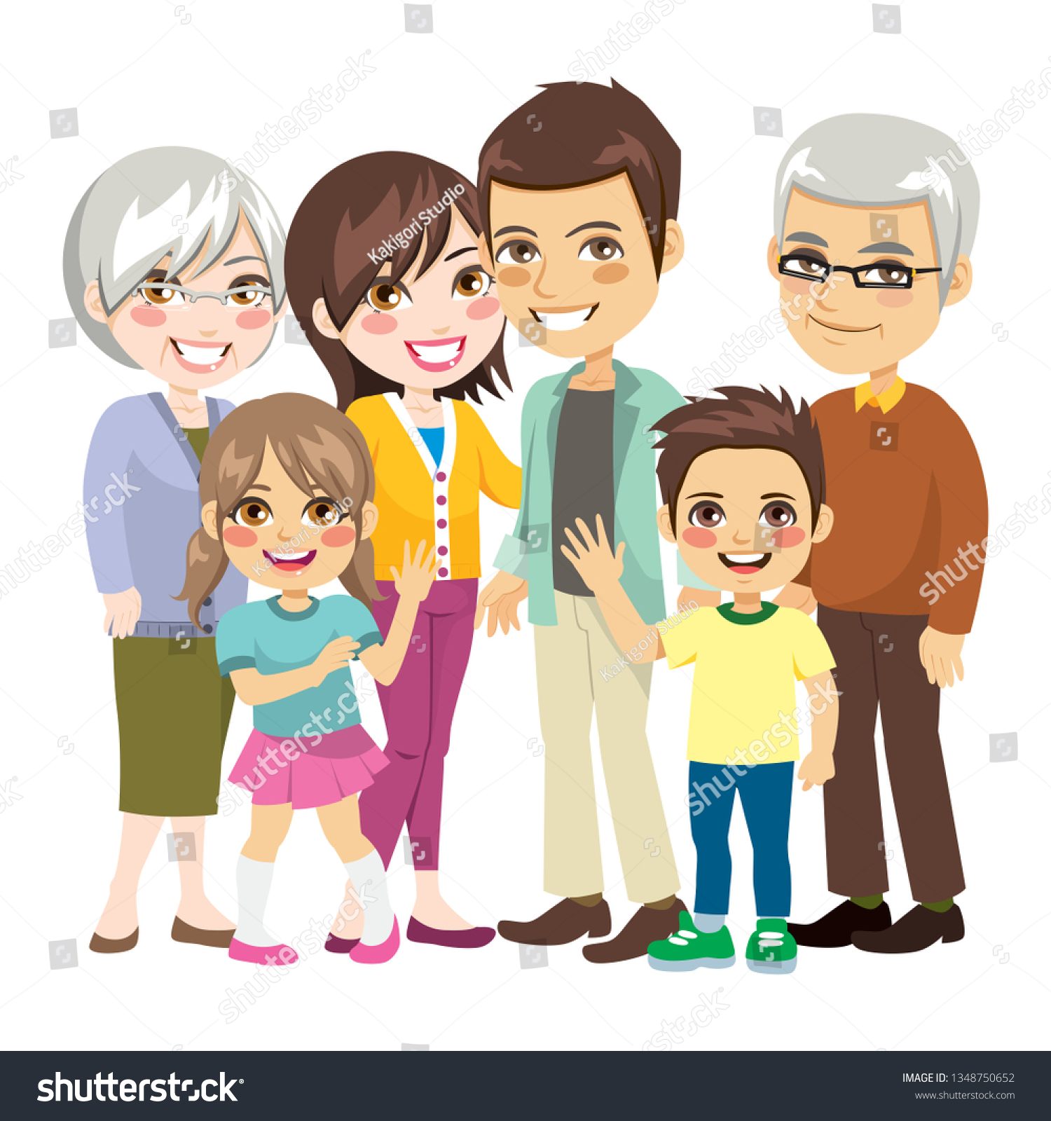 Beautiful Big Happy Family Six Members Stock Vector (Royalty Free ...