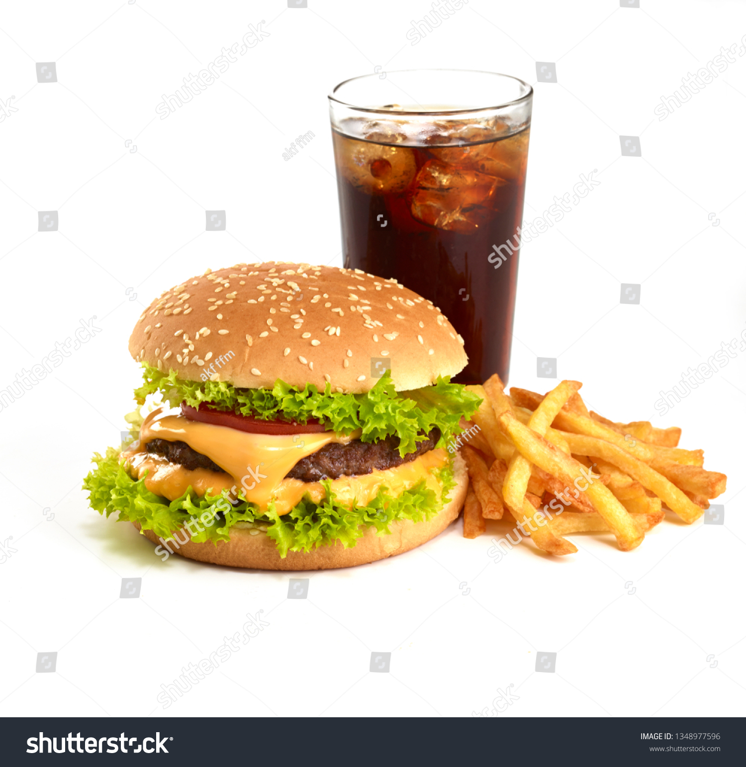 Cheeseburger Fries Cola On White Background Stock Photo 1348977596 ...