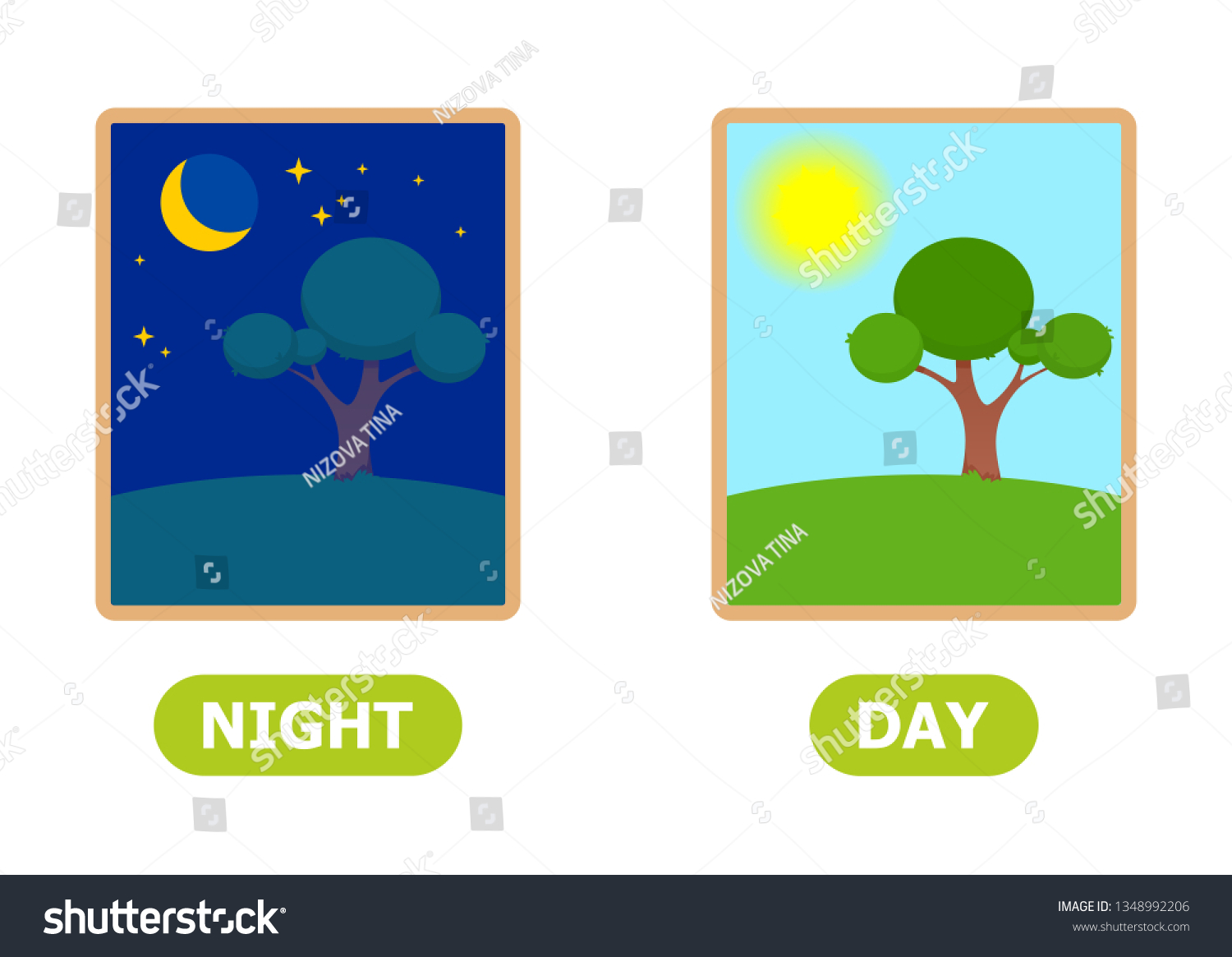 Night Day Illustration Vocabulary English Opposite Stock Vector ...