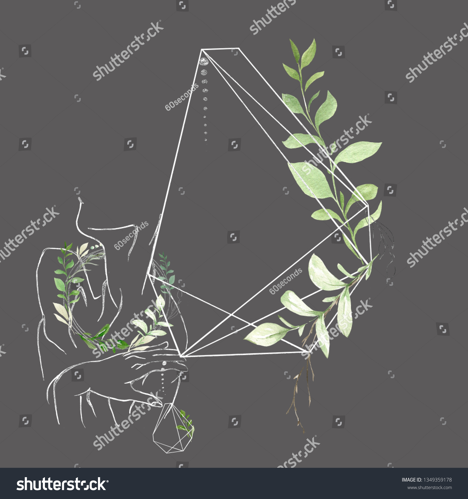 Watercolor Floral Geometric Frame Green Leaves Stock Illustration Shutterstock