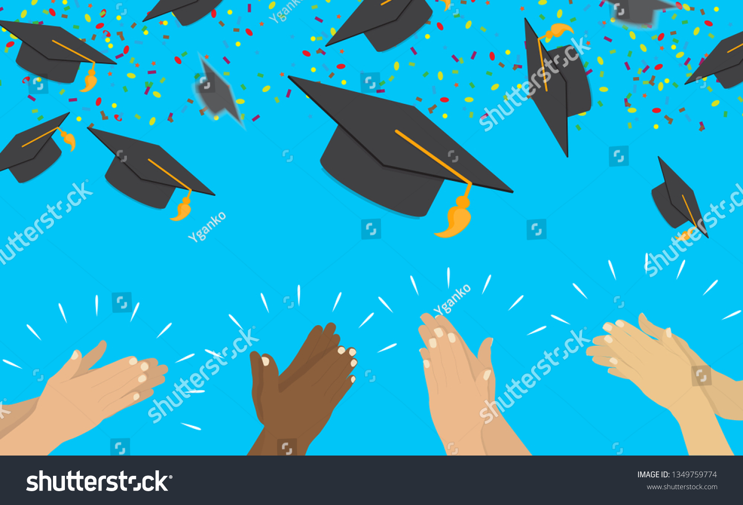 Education Concept Background Graduation Caps Confetti Stock Vector Royalty Free 1349759774 