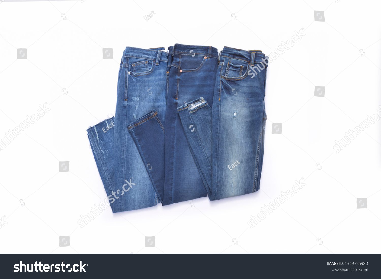 Set Three Blue Jeans Isolatedwhite Background Stock Photo 1349796980 ...