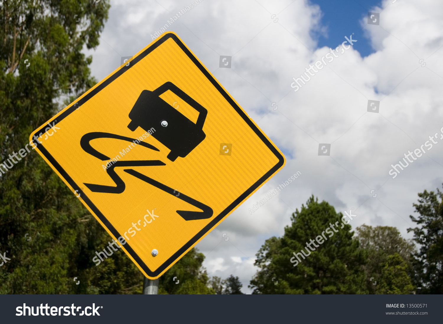 Slippery When Wet Road Sign Stock Photo 13500571 | Shutterstock