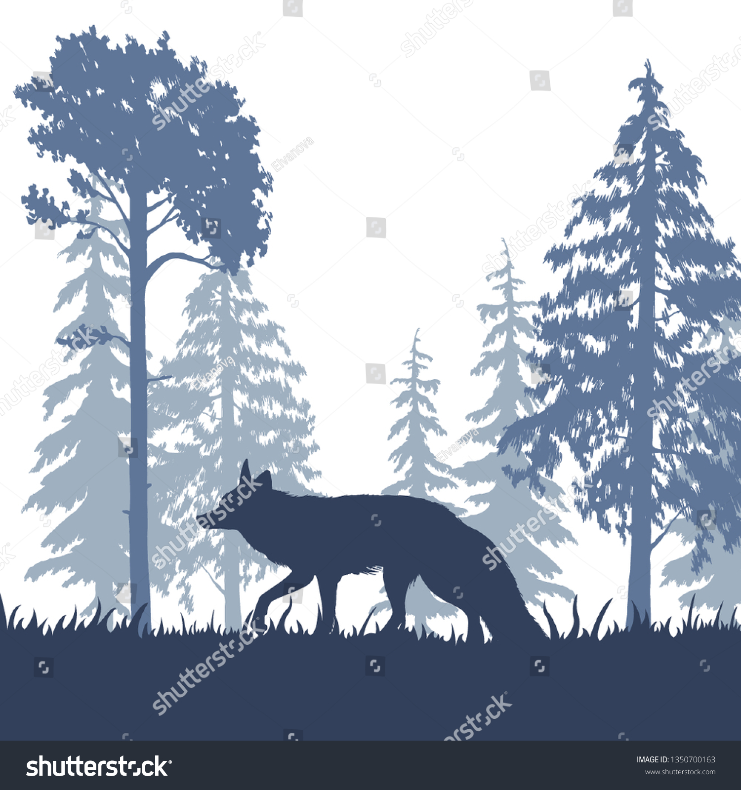 Fox Silhouette Trees On Background Wildlife Stock Vector (Royalty Free ...