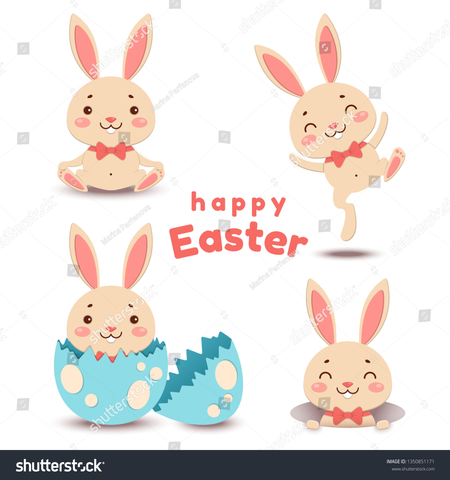 Set Cute Cartoon Easter Bunnies Egg Stock Vector (Royalty Free ...