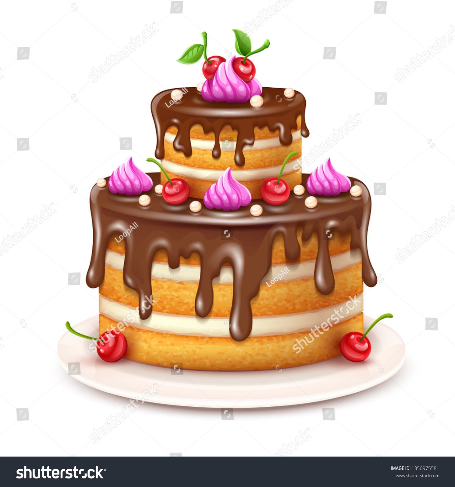 Birthday Cake Chocolate Creme Red Cherries Stock Vector (Royalty Free ...