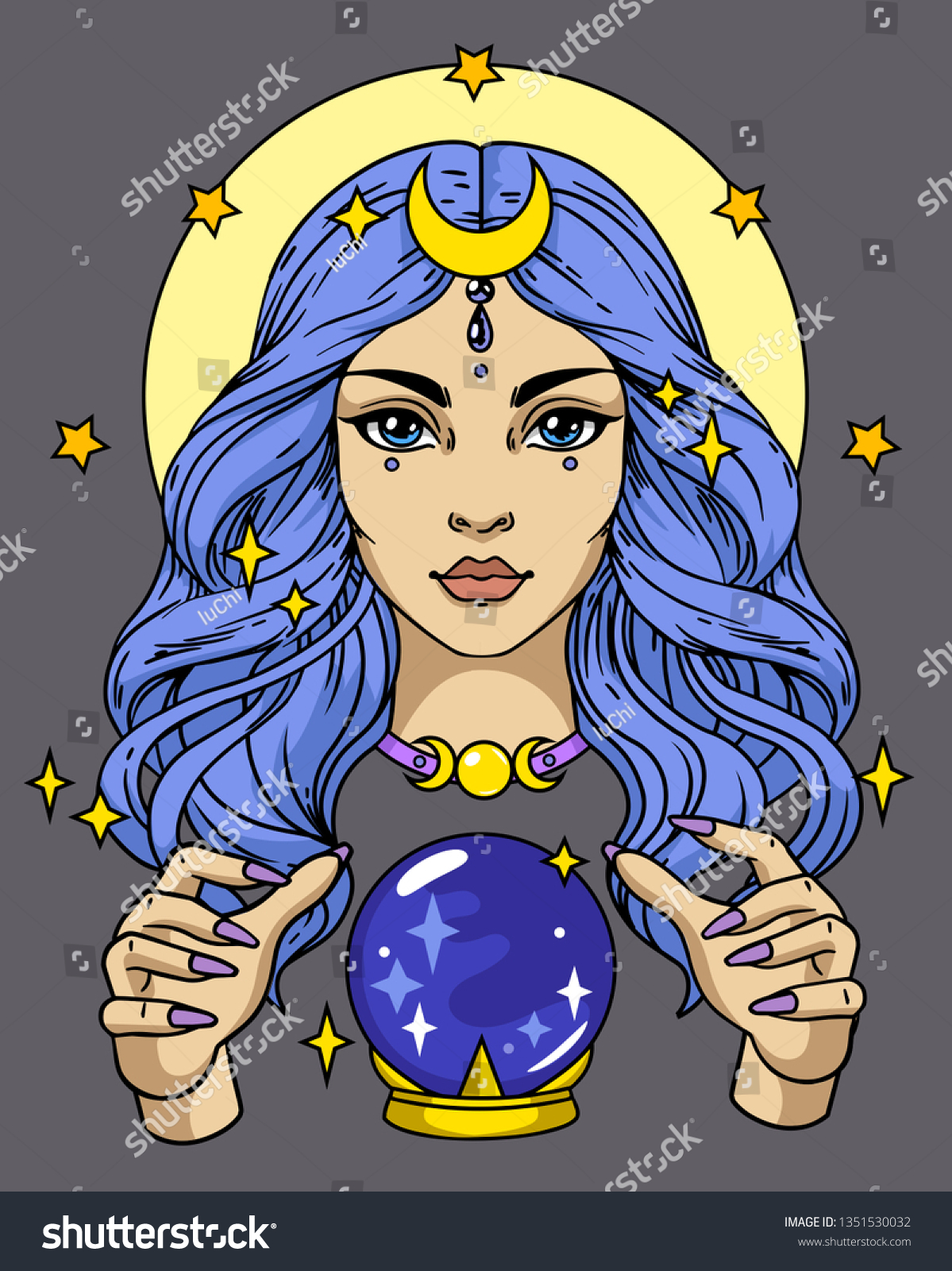 Vector Illustration Fortune Teller Woman Magical Stock Vector Royalty Free 1351530032