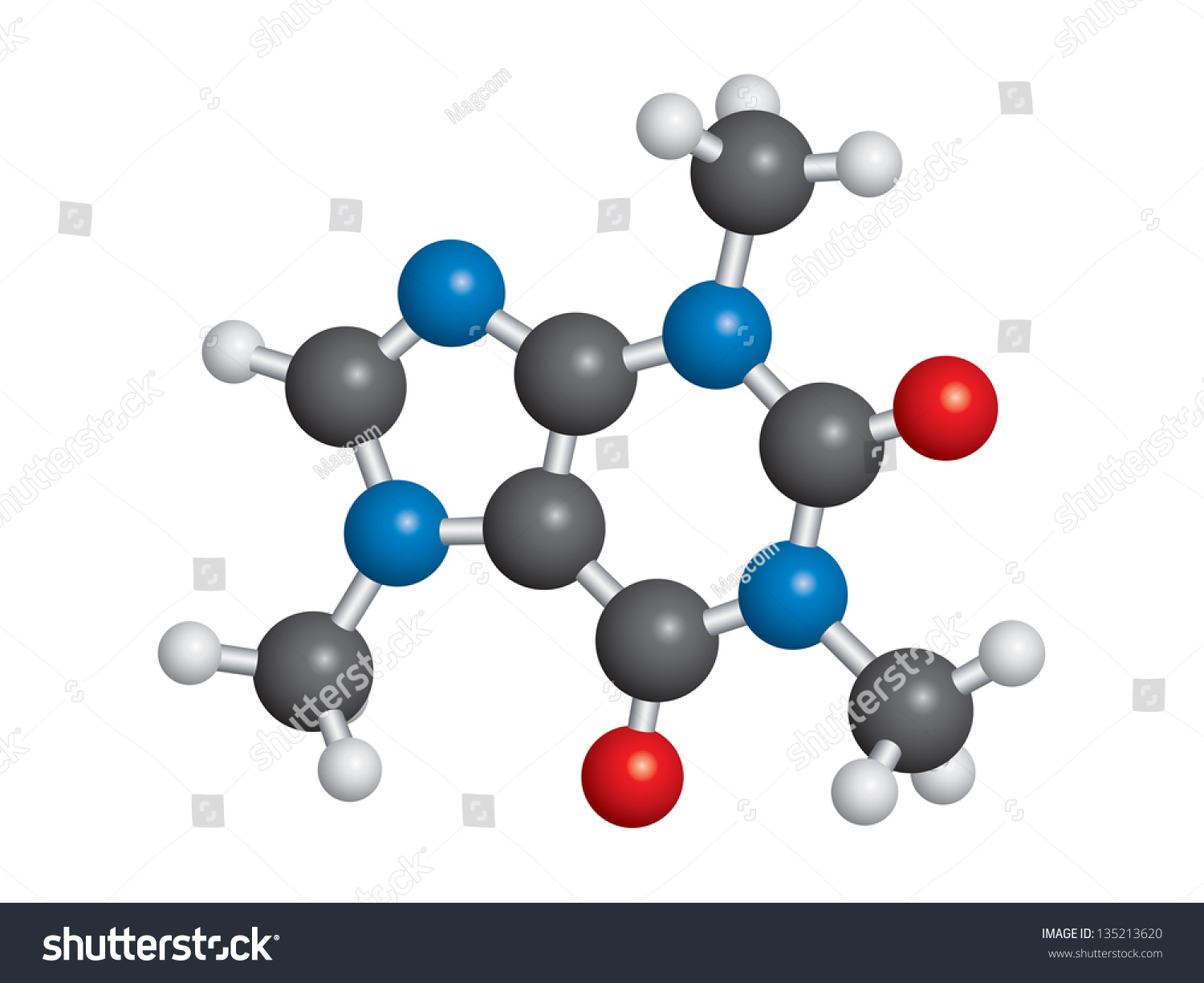 Caffeine Molecule Ball Stick Model C8h10n4o2 Stock Vector (Royalty Free ...