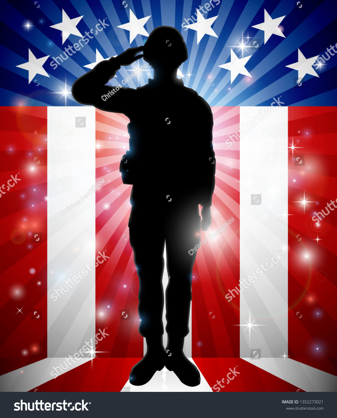 Patriotic Soldier Standing Saluting Front American Stock Vector ...