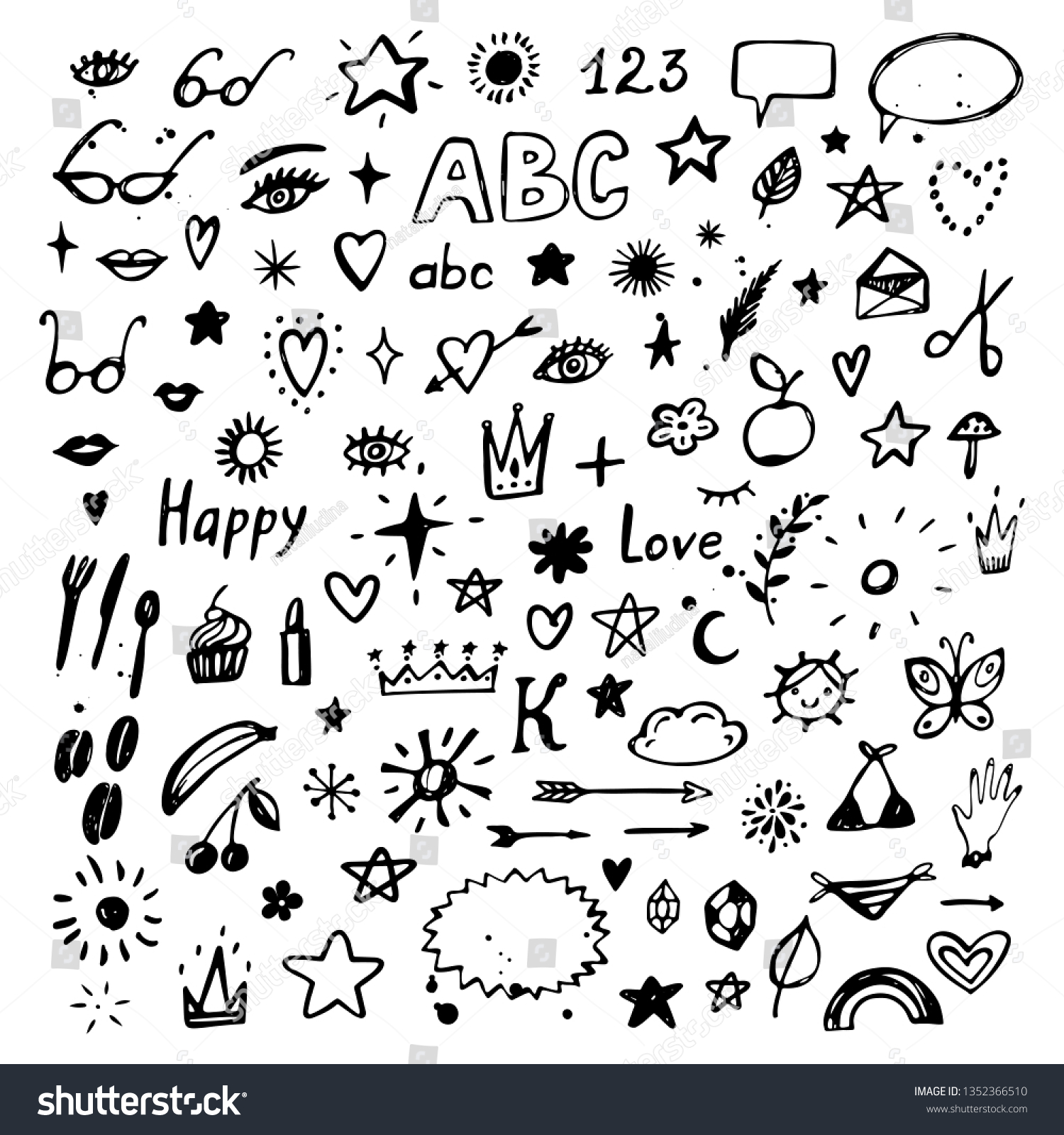 Set Hand Drawn Icons Symbols Doodle Stock Vector (Royalty Free ...