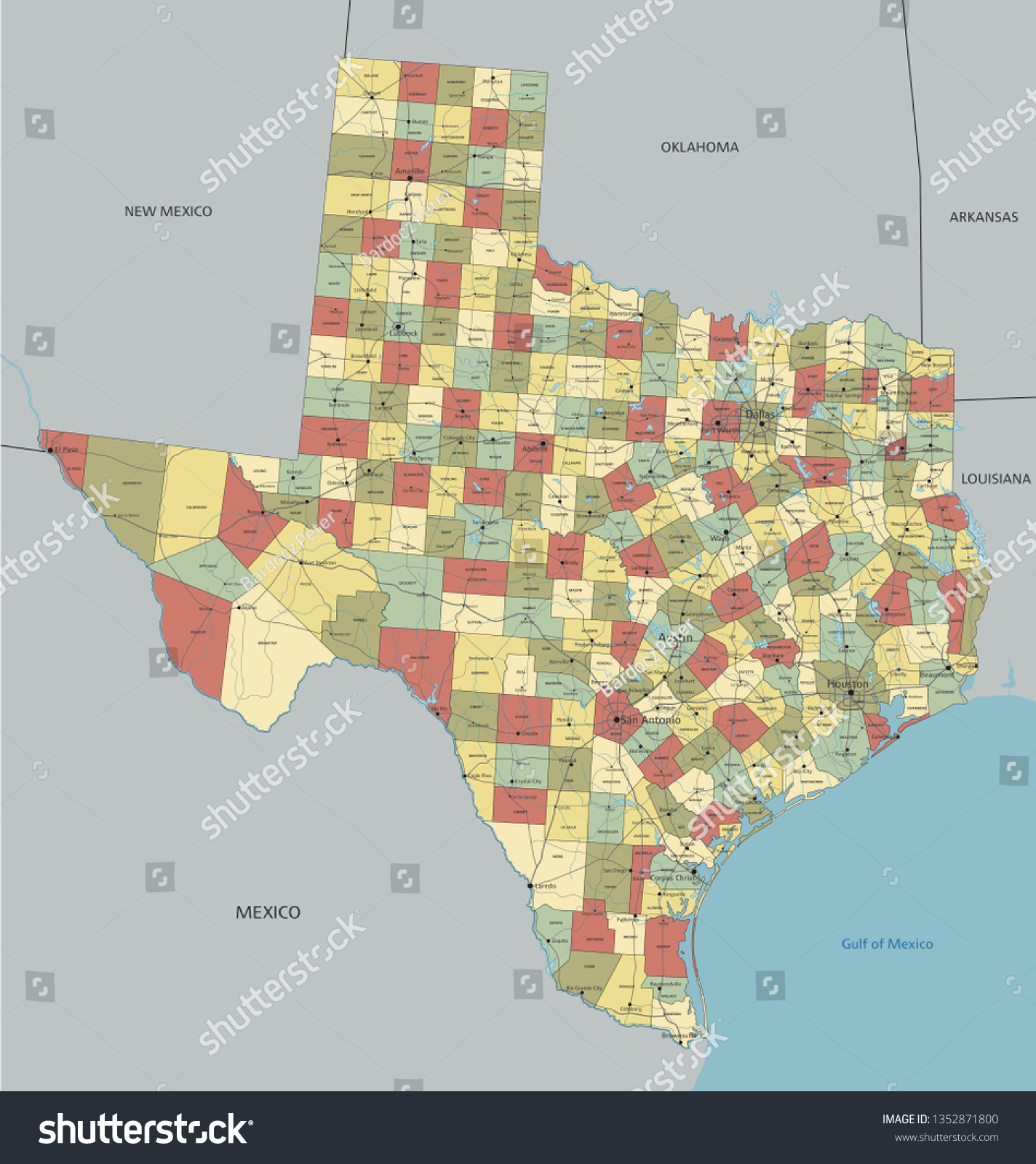 Texas Highly Detailed Editable Political Map Stock Vector (Royalty Free ...