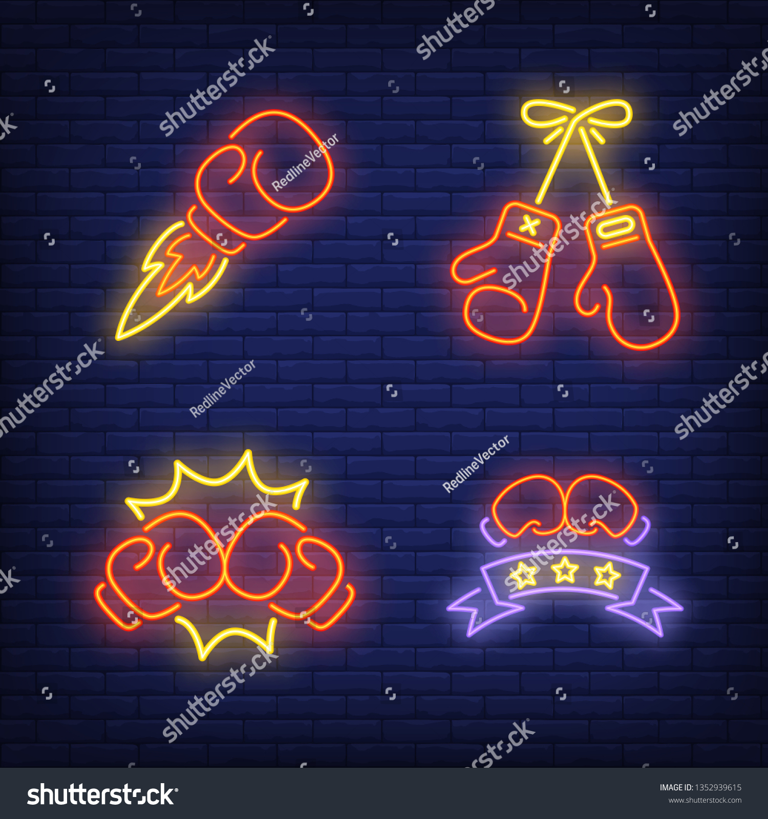 Boxing Gloves Neon Signs Set Boxing Stock Vector (Royalty Free ...