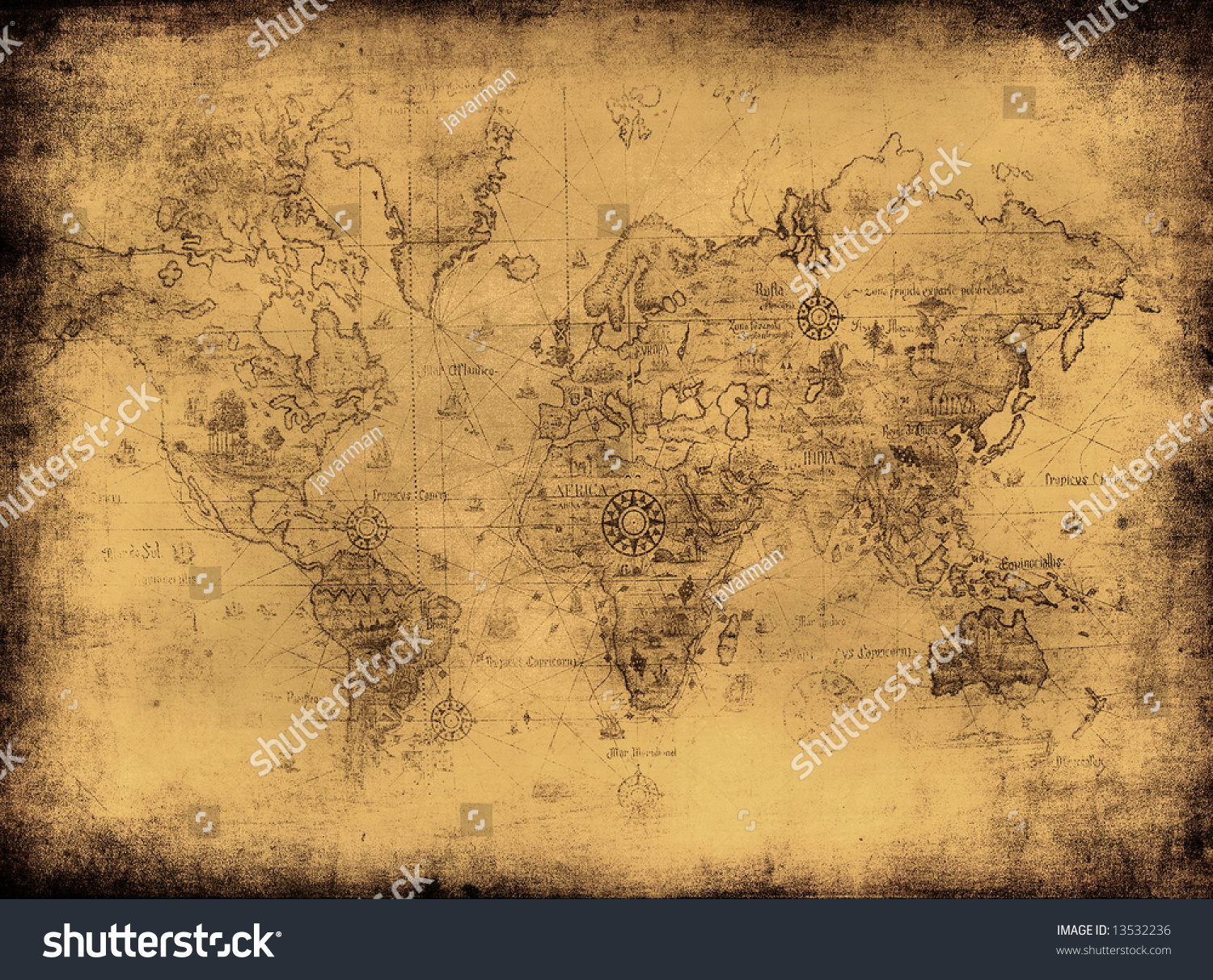 Ancient Map World Stock Illustration 13532236 | Shutterstock