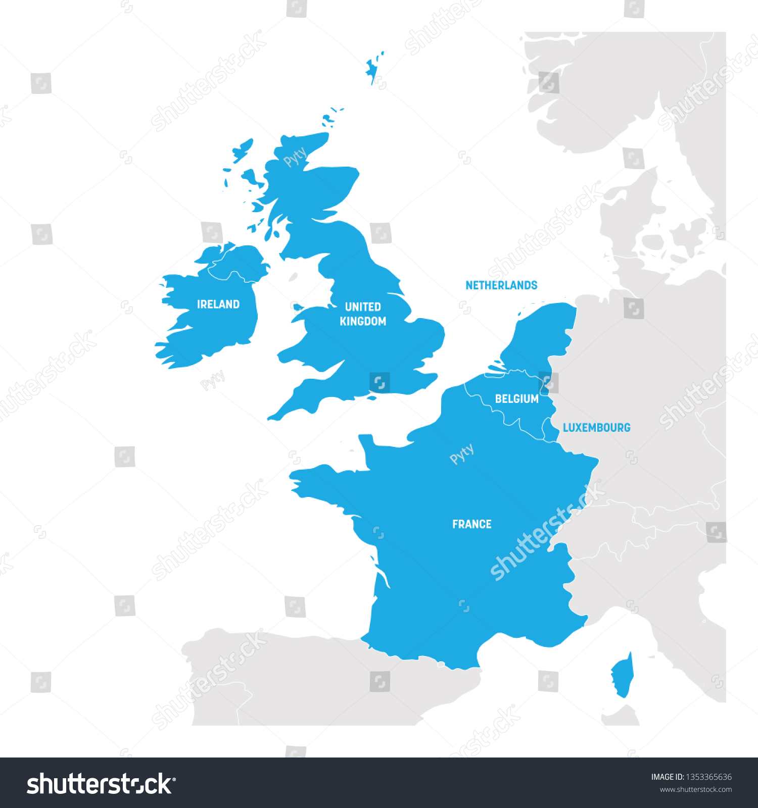 West Europe Region Map Countries Western Stock Vector (Royalty Free ...