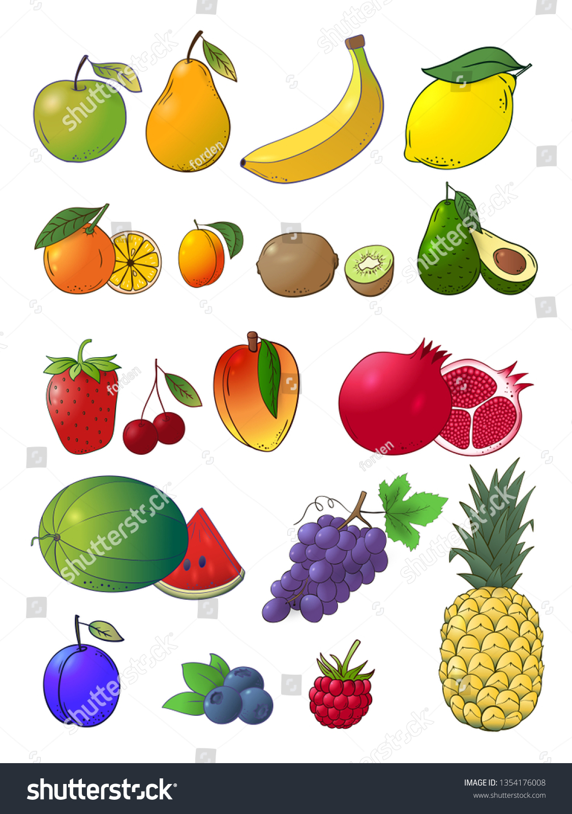 Cartoon Vector Sketch Hand Drawn Fruits Stock Vector (Royalty Free ...