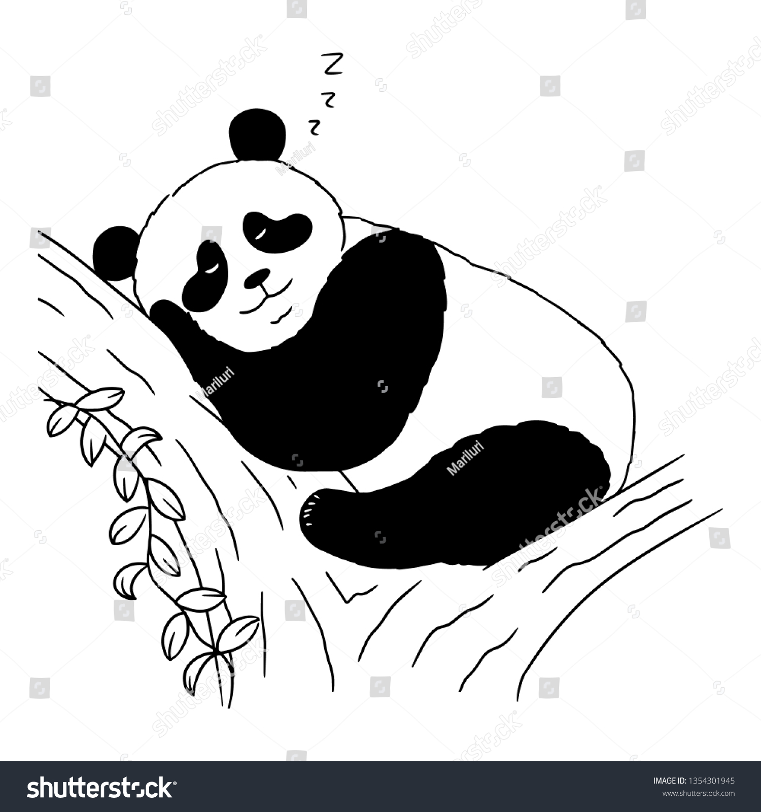 Эскиз панды с бамбуком