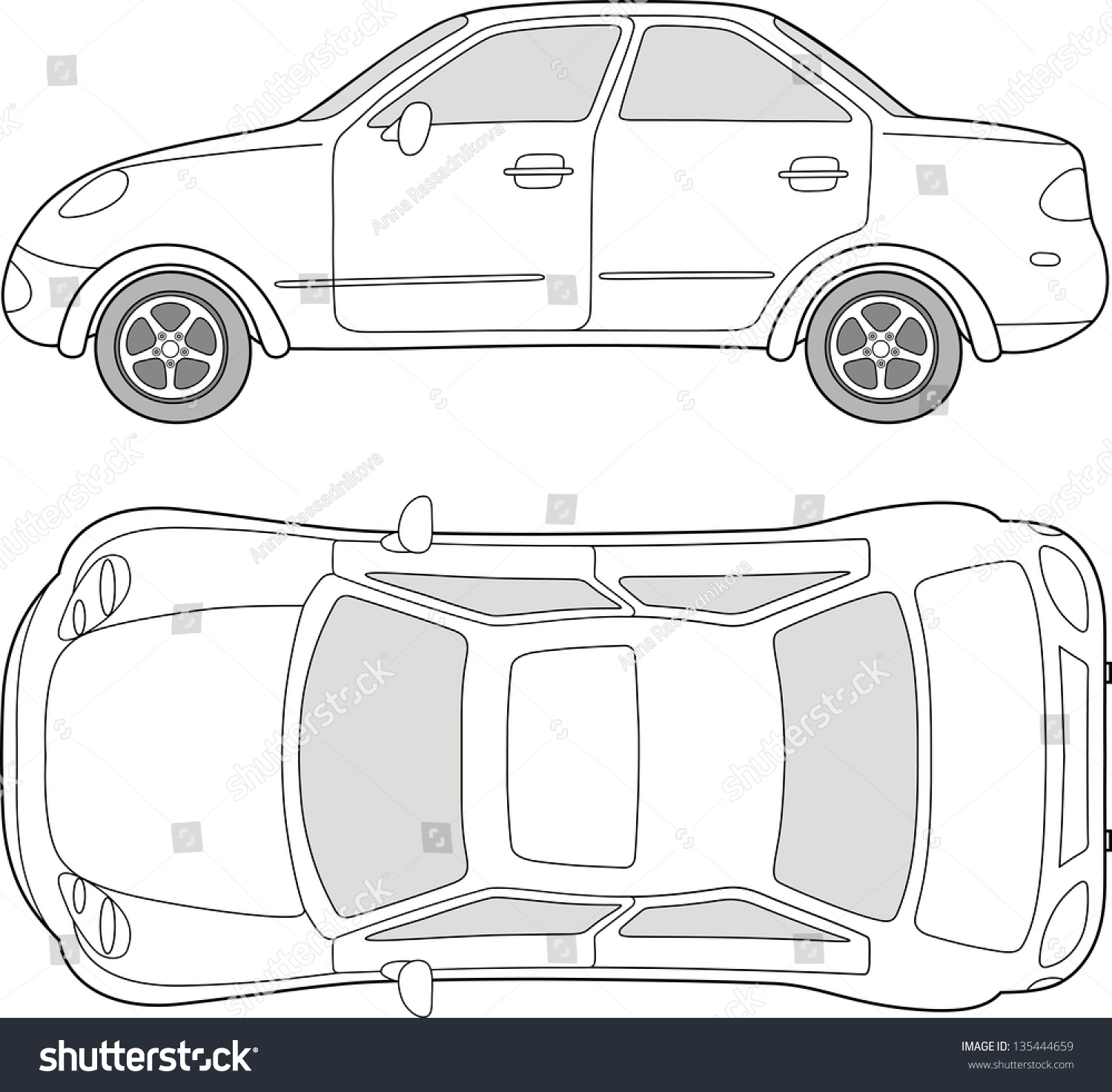 Passenger Car Outlined Top Side View Stock Illustration 135444659 ...