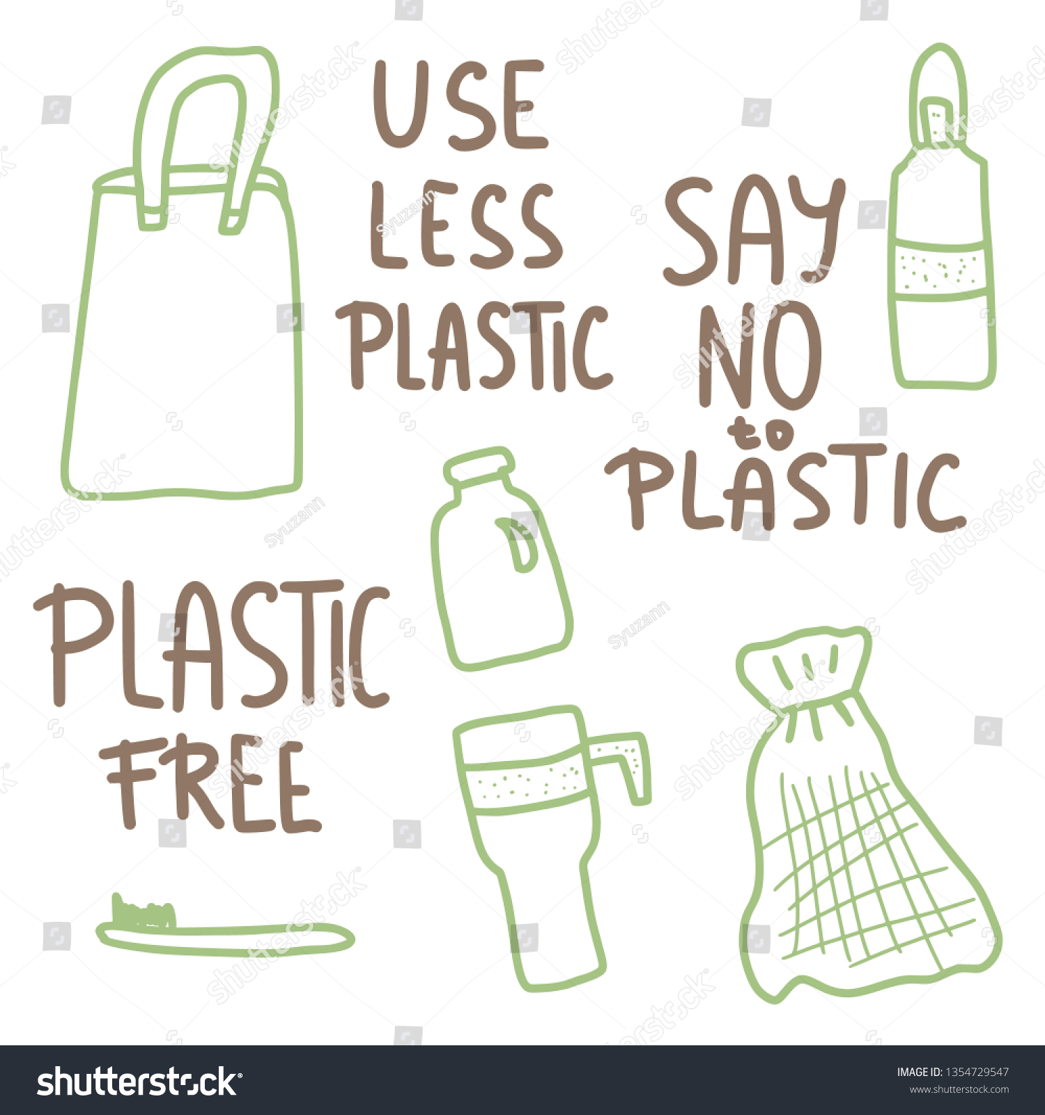 No Plastic Quotes Eco Lifestyle Elements Stock Vector (Royalty Free ...