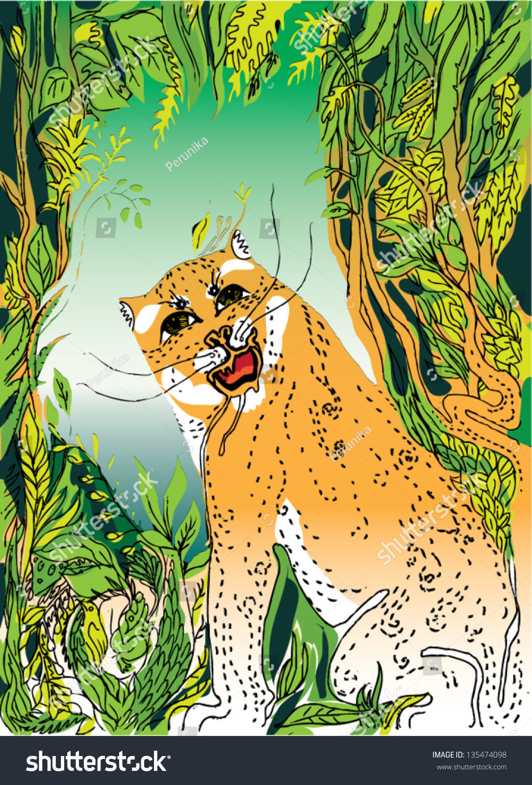 Colorful Drawing Wild Cat Jungle Stock Vector (Royalty Free) 135474098 ...