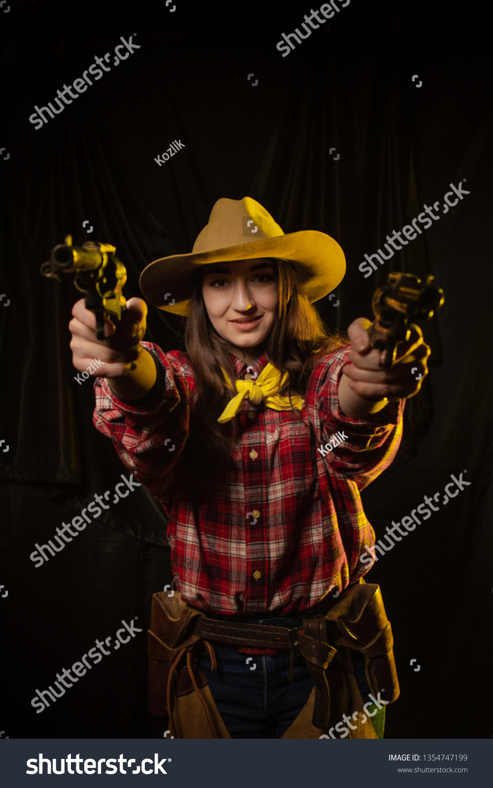 Cowgirl Girl Cowboy Hat Yellow Light Stock Photo 1354747199 | Shutterstock